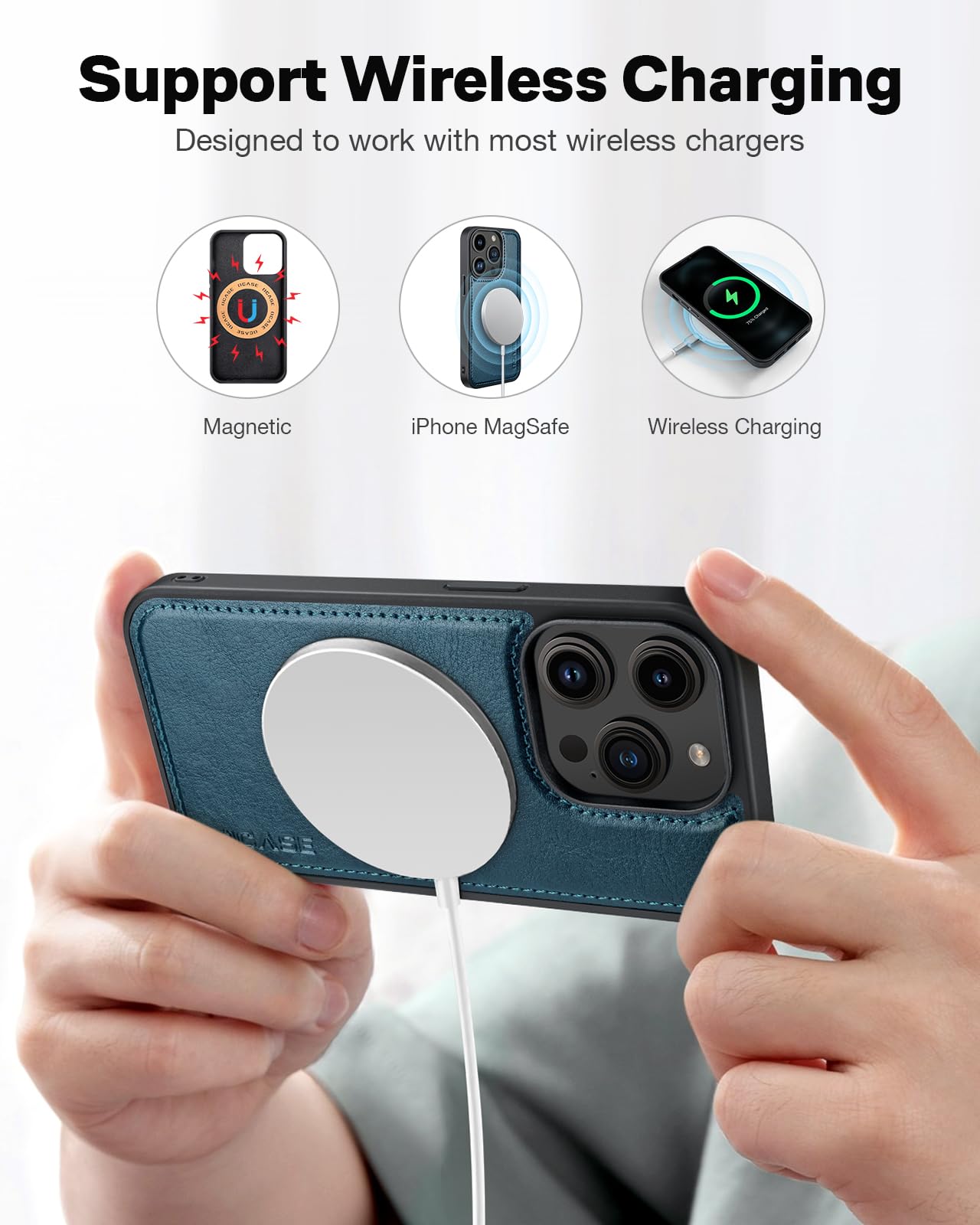 iPhone 15 Pro Wallet Case with Card Holder & RFID Blocking - Detachable Magnetic Stand Cover for Work & Travel