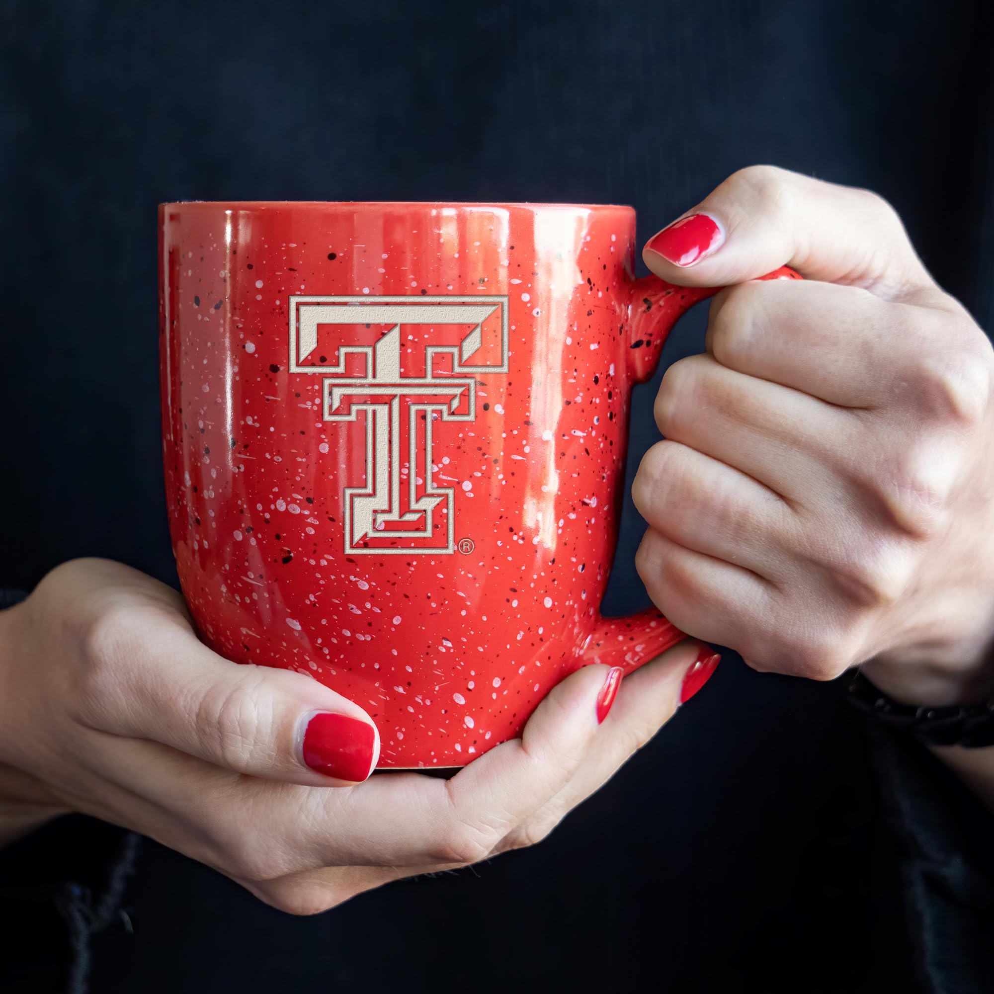 Personalized Texas Tech Red Raiders 16 oz Speckled Ceramic Coffee Mug - NCAA Team Color Laser Engraved - Perfect for Gameday, Office & Gift Giving