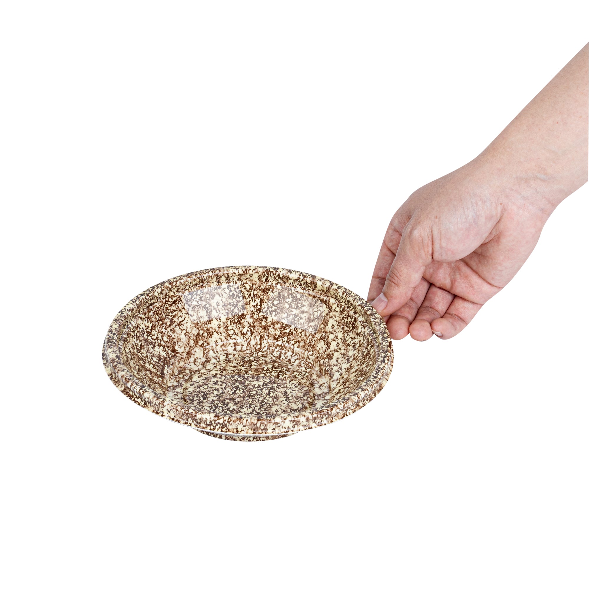 Bento Tek 10 oz Round Brown and White Plastic Asian Style Microwave Safe Bowl - 6.75