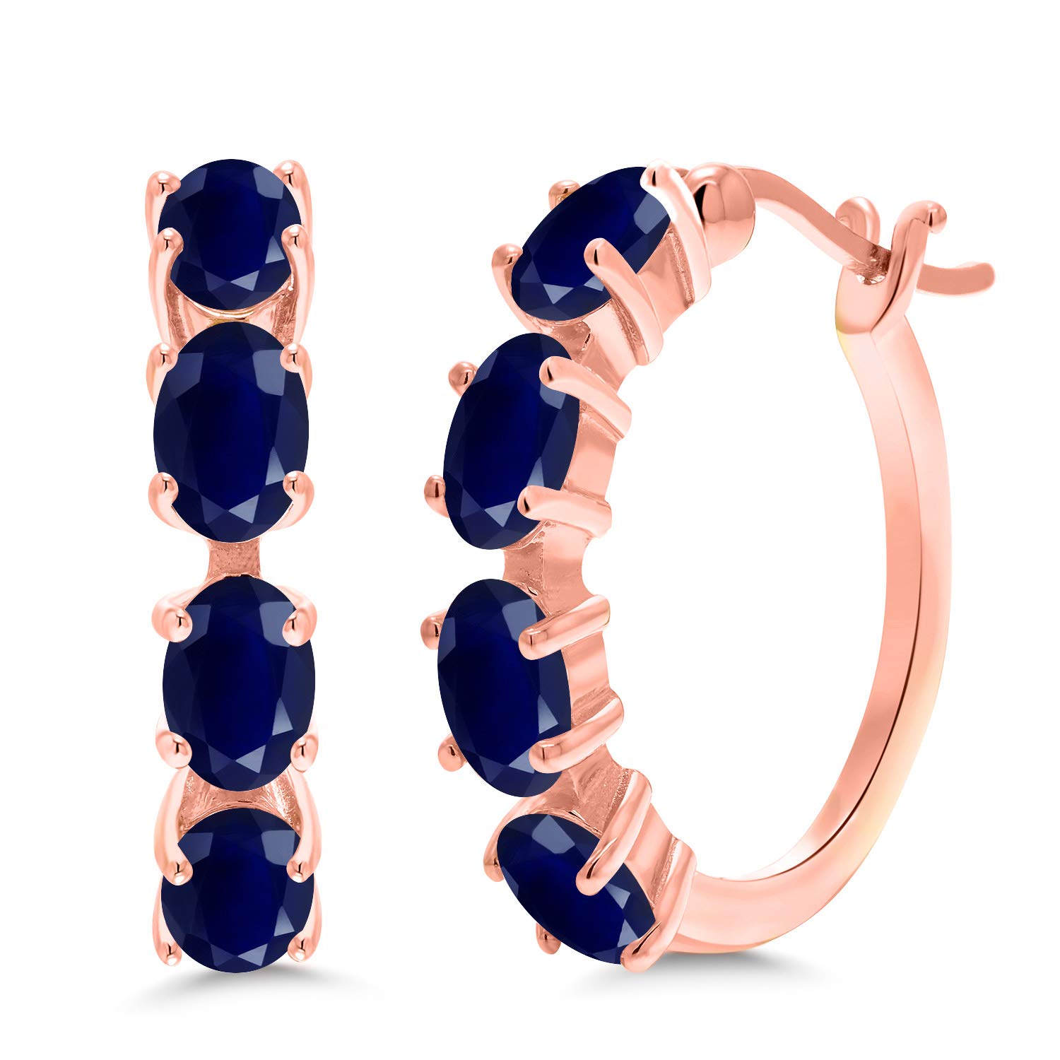 Gem Stone King 18K Rose Gold Plated Sterling Silver Oval Birthstone Hoop Earrings for Women | 6x4mm Oval Gemstone | 22mm (0.85 Inch) Hoops | Perfect for Birthdays, Anniversaries & Everyday Elegance
