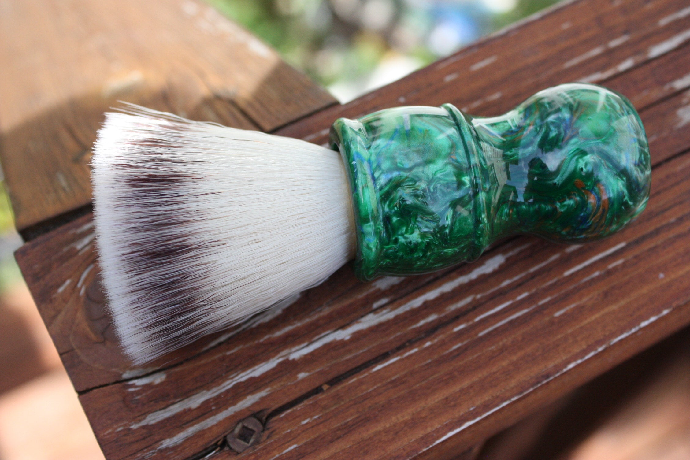 24mm Flat Top Makeup Brush with Elegant Emerald Handle - Perfect for Foundation, Concealer & Cream Blush Application