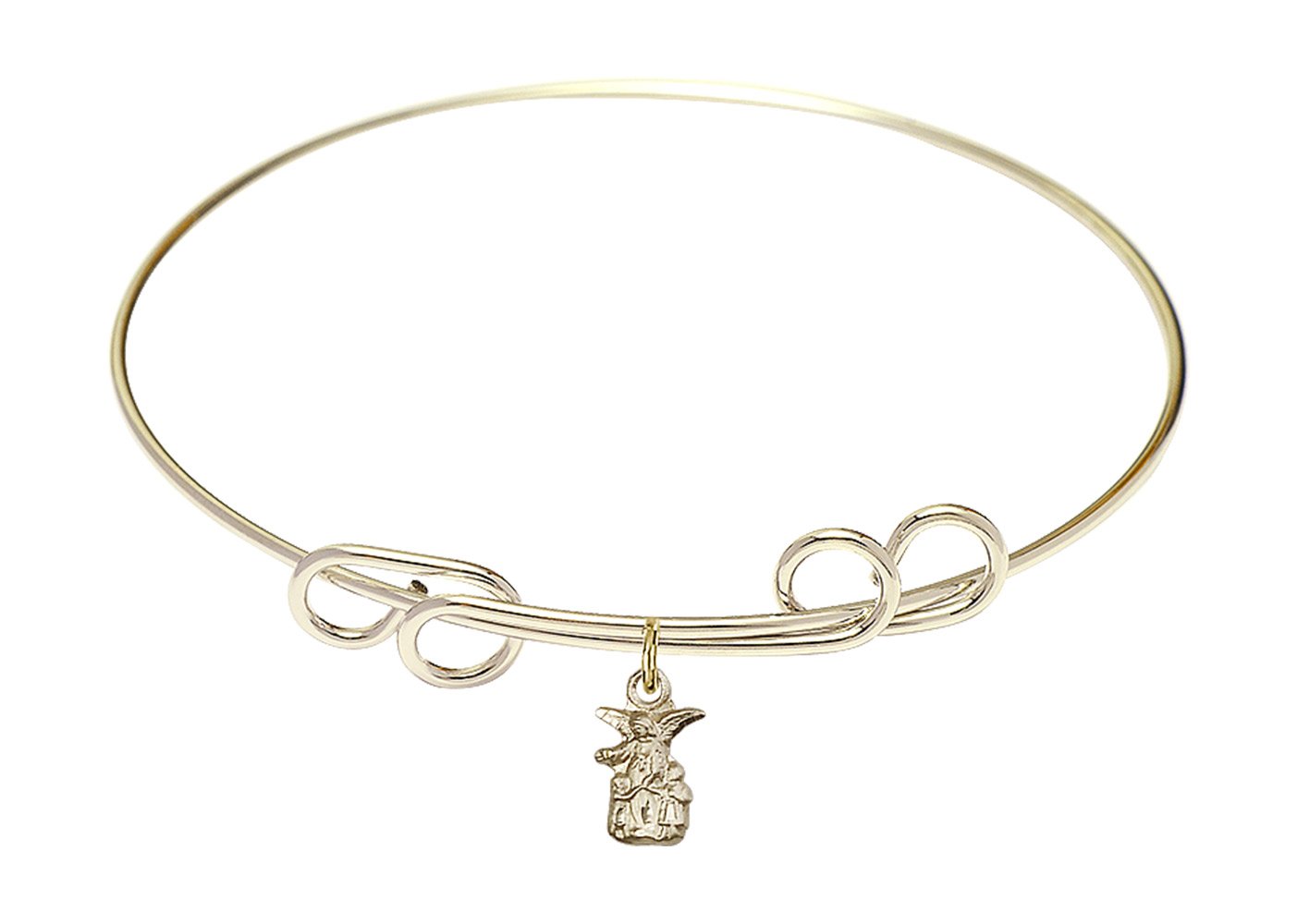 Gold-Filled Round Double Loop Bangle Bracelet with Littlest Angel Charm - Elegant Jewelry for Women, Perfect Gift for Birthday, Anniversary & Special Occasions