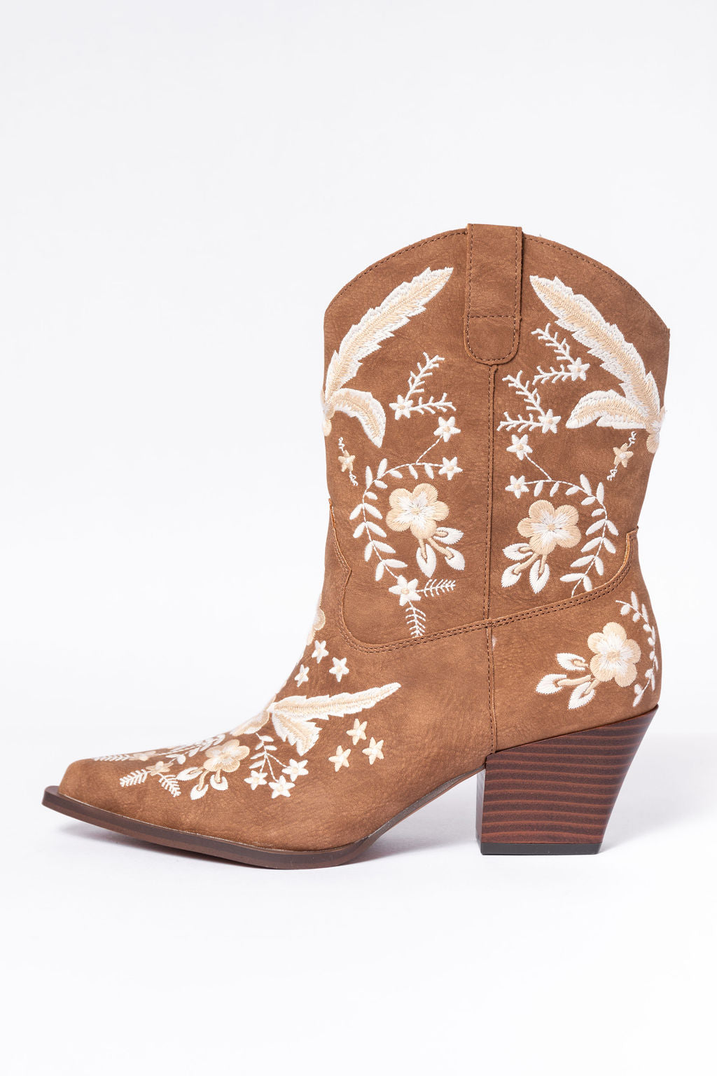 Paige Cocoa Embroidered Booties - Women's Stylish Ankle Boots with Handmade Embroidery | Perfect for Fall Fashion, Casual Outfits & Boho Chic Looks