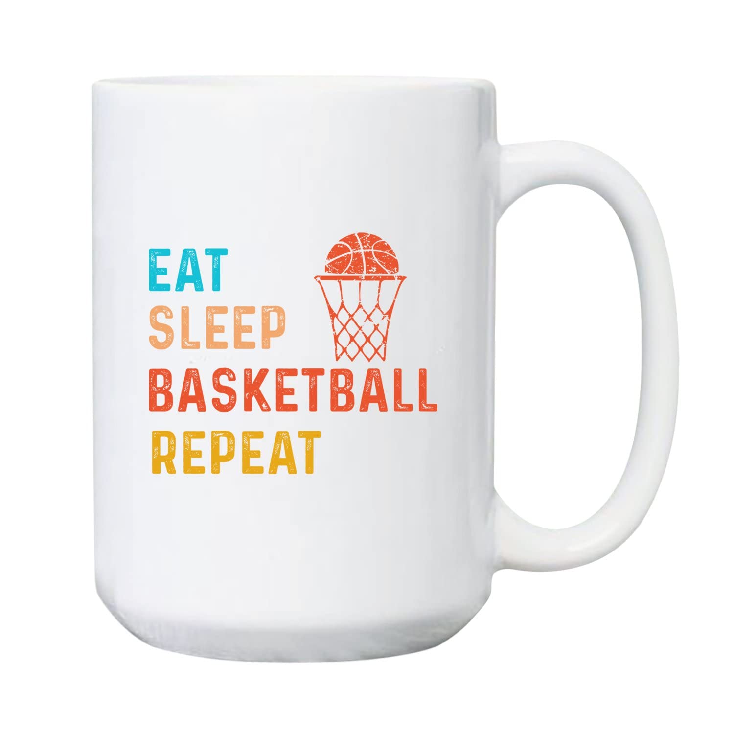 Eat Sleep Basketball Repeat Coffee Mug - 11oz & 15oz Basketball Player Gift Mug for Fans - Durable Porcelain Coffee Cup with Fun Sports Design - Perfect for Game Day, Office Use & Basketball Enthusiasts