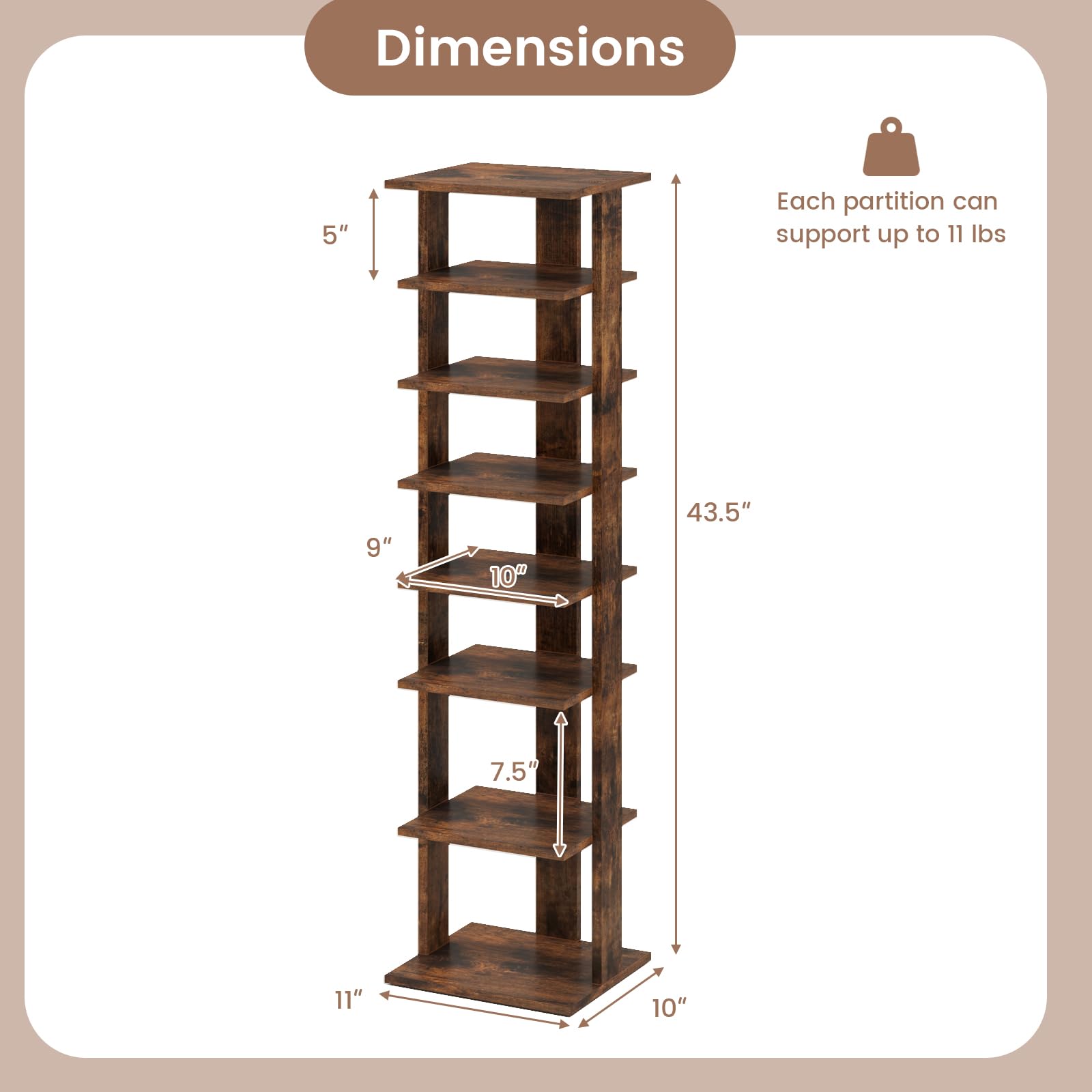 Tangkula 8-Tier Vertical Shoe Rack - Space Saving Corner Shoe Organizer Holds 7 Pairs - Narrow Shoe Storage for Entryway, Front Door or Closet - Perfect for Small Spaces, Apartments & Home Organization