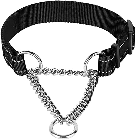 SR VISION Non-Toxic Adjustable 18-24 Inch Dog Collar with Padded Handle - Half Nylon Half Stainless Steel for Large Breed Dogs - Perfect for Training, Walking & Outdoor Adventures (Large, Black)