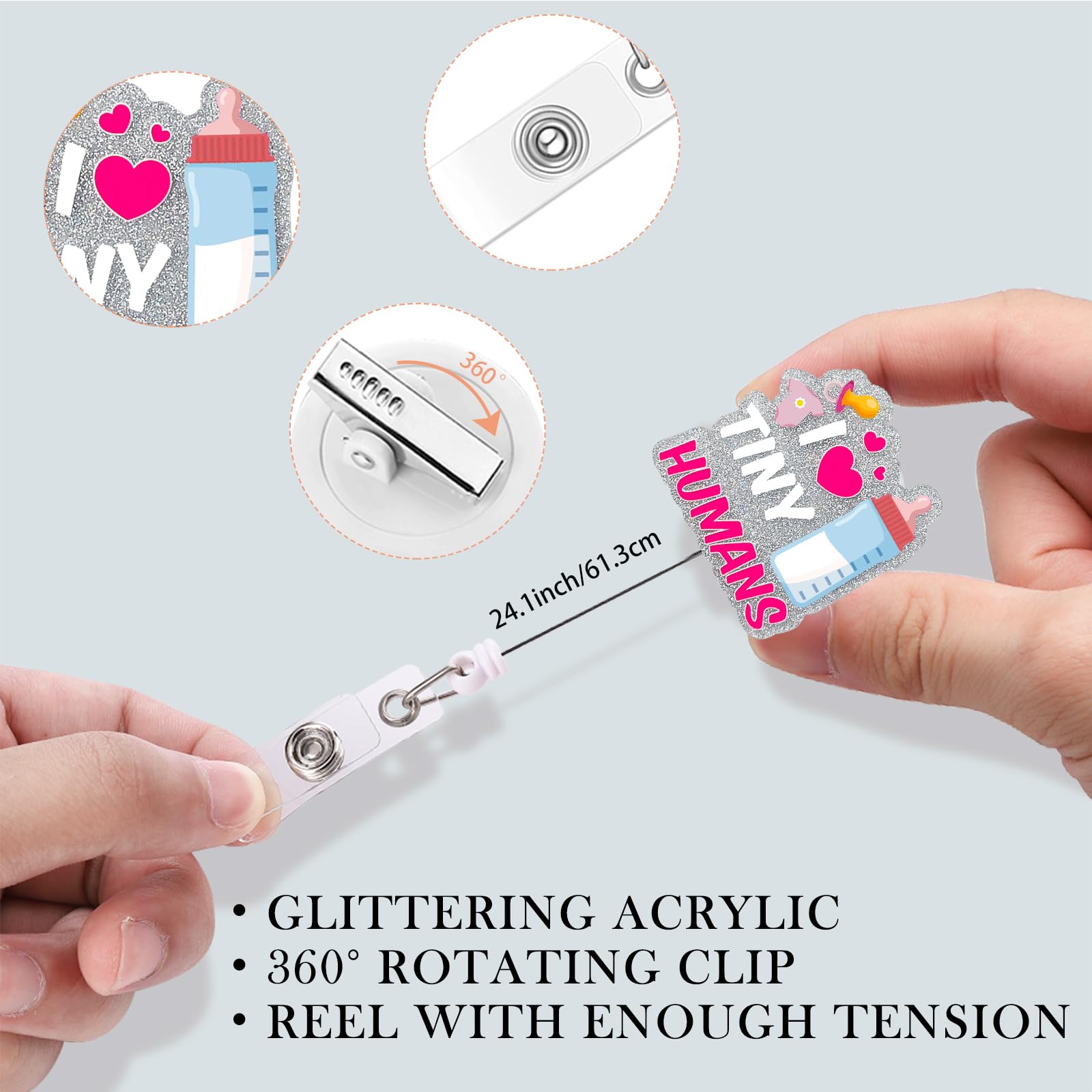 5 Pack Cute Acrylic Badge Reel with Retractable Lanyard - Funny ID Card Holder with Alligator Clip for Nurses, Teachers & Office Workers - Perfect for Hospitals, Schools & Corporate Events (Baby Theme)