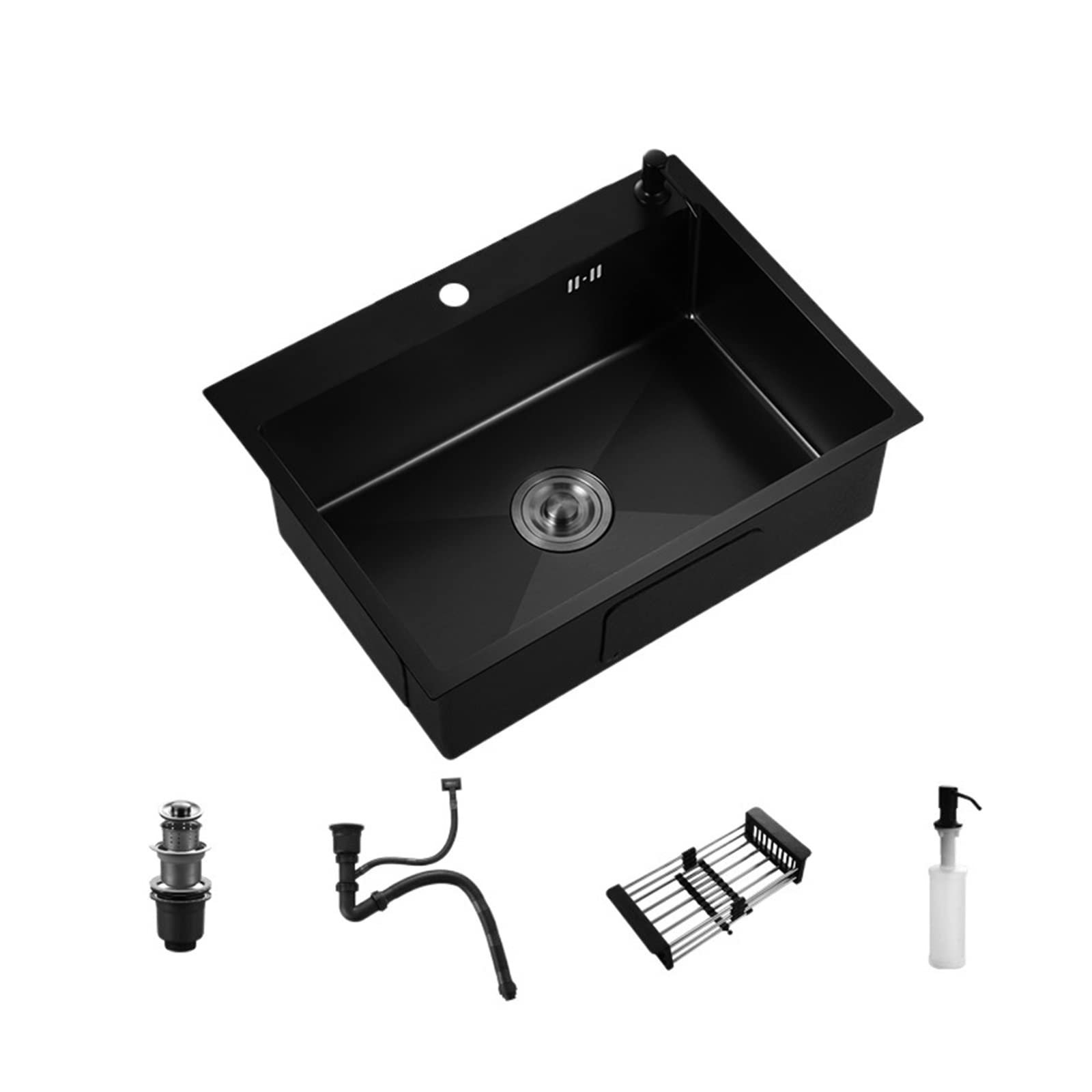 304 Stainless Steel Single Bowl Kitchen Sink with Faucet & Drain Accessories - Dark Gray Topmount Design, 65cm x 45cm, Perfect for Modern Home Kitchens & Bath Fixtures