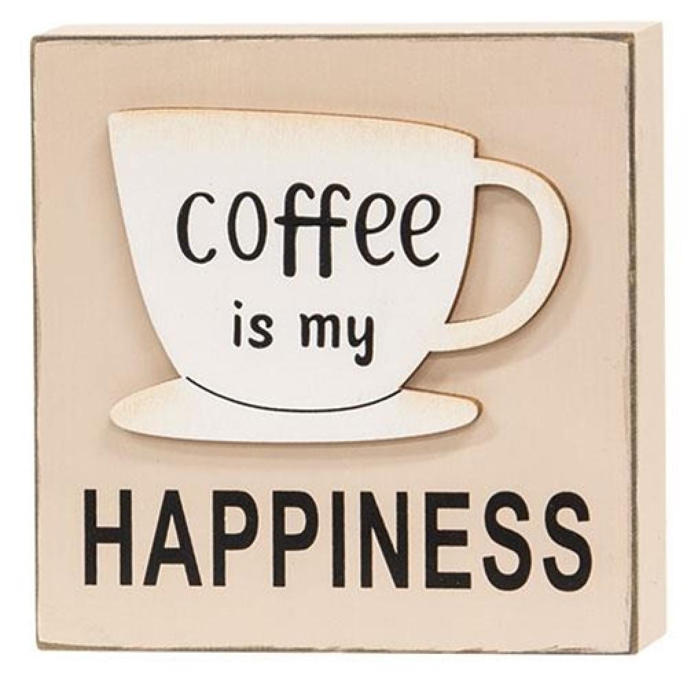 Coffee Is My Happiness Wooden Block Sign - Rustic Home Decor for Coffee Lovers - Perfect for Kitchen, Office, or Coffee Bar Decor
