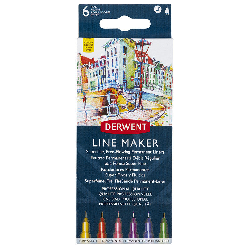 Derwent Line Maker Drawing Pen Set of 6 - Professional Artist Sketching & Coloring Pens for Illustration, Calligraphy, and Doodling - Perfect for Sketchbooks, Bullet Journals, and Art Projects