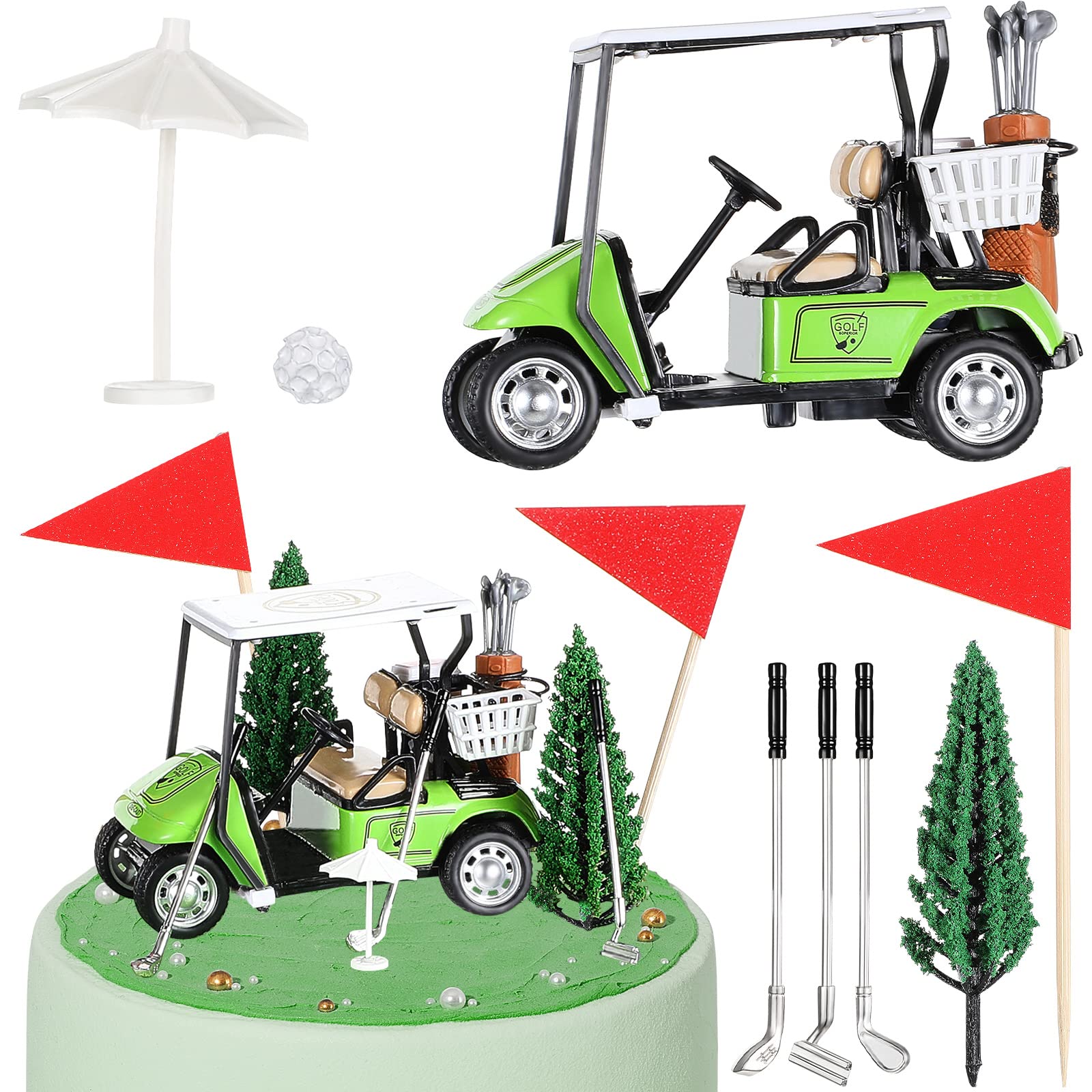 21-Piece Golf Cake Toppers Set - Golf Cart, Clubs, Balls, Trees & Umbrellas for Birthday Cupcake Decorations | Perfect for Golf-Themed Parties, Baby Showers & Retirement Celebrations