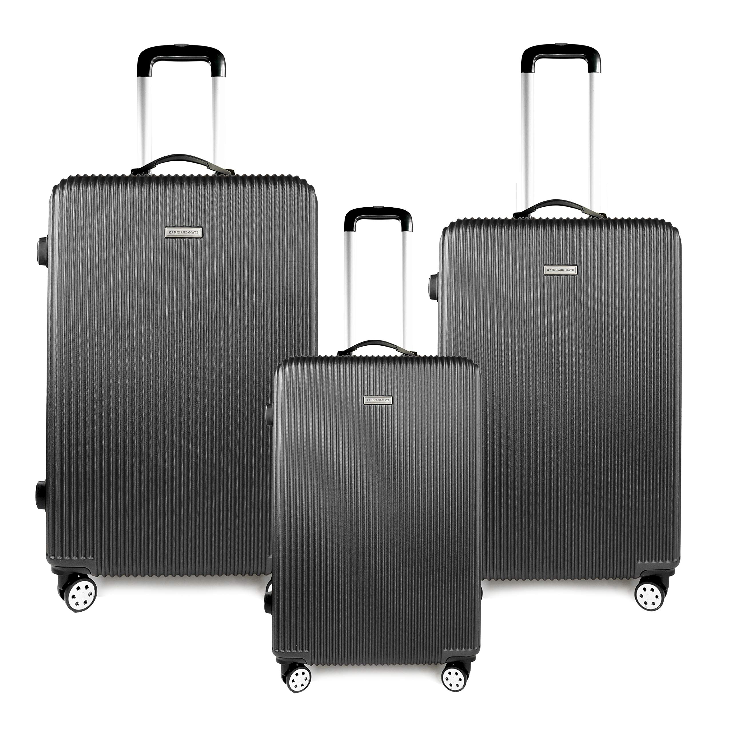 iHIM 3-Piece Lightweight ABS Hardside Spinner Luggage Set with Lockable Zippers - Charcoal Grey | Perfect for International Travel, Business Trips & Family Vacations