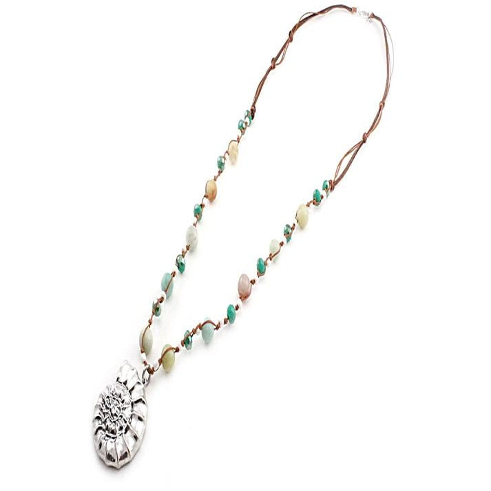 Natural Ammonite Fossil Shell Necklace Set - Handmade Jewelry for Women, Boho Chic Pendant Necklace - Perfect for Gifts, Spiritual Healing & Meditation Accessories