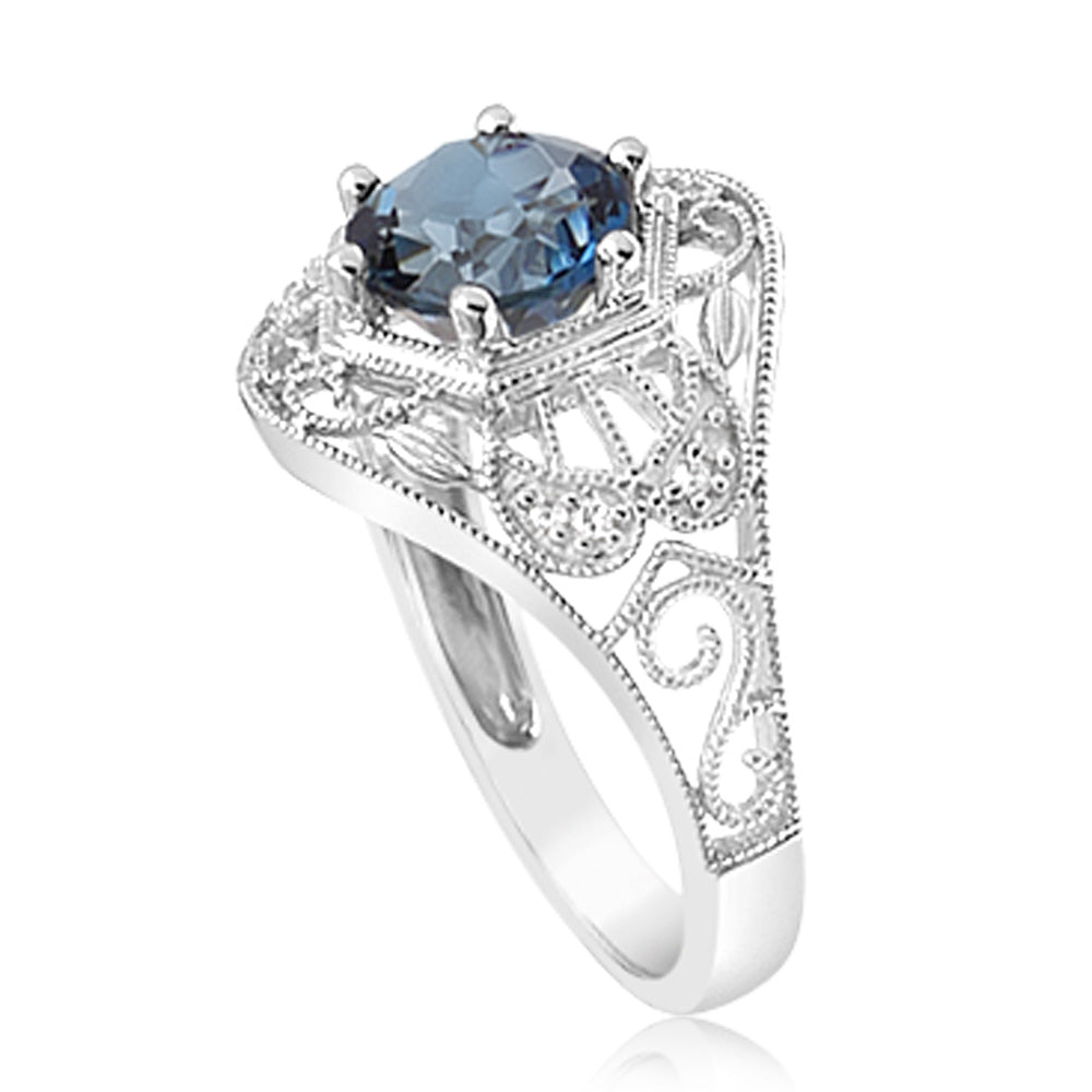 1.5 Carat London Blue Topaz & Diamond Sterling Silver Ring for Women - Elegant Engagement, Wedding, or Anniversary Gift