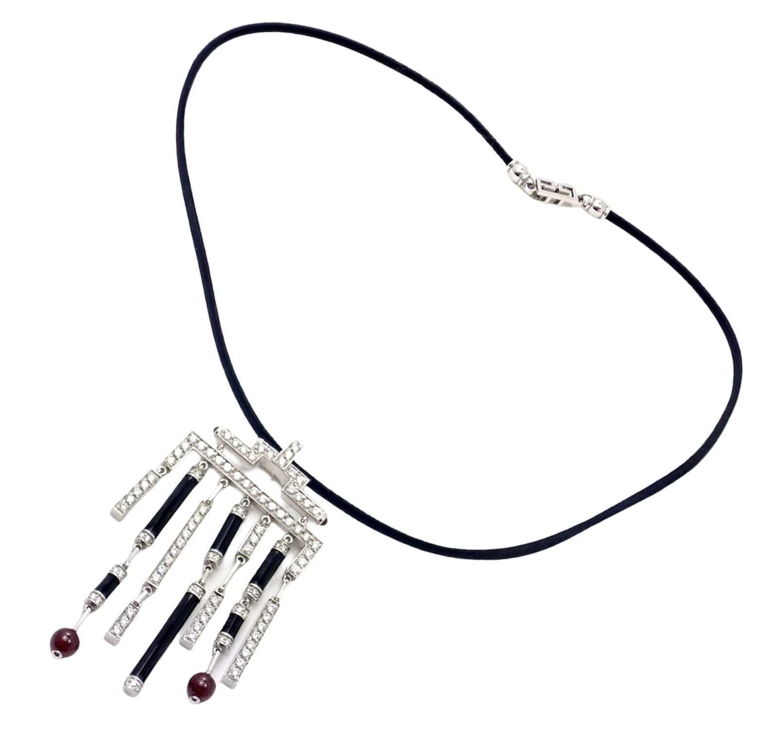 Cartier Le Baiser Du Dragon 18K White Gold Onyx Ruby Diamond Pendant Necklace with Certificate - Luxury Jewelry Gift for Women, Anniversary & Special Occasions