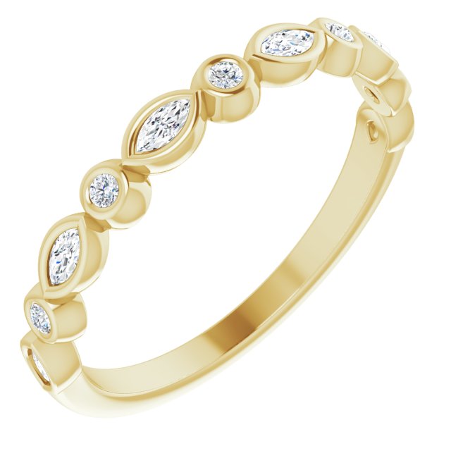 0.27 ct Marquise & Round Diamond Wedding Band - Bezel Set Anniversary Ring for Women - Perfect for Bridal, Engagement & Special Occasions