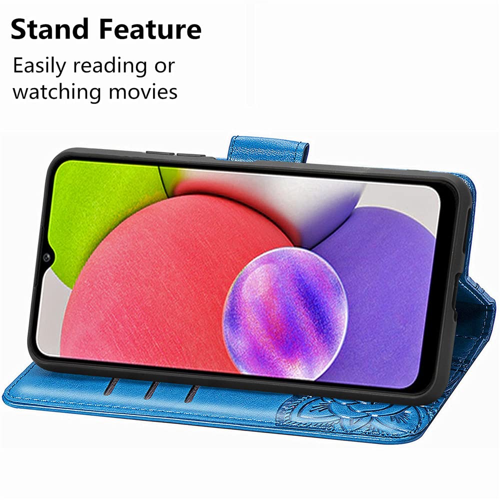 Premium PU Leather Samsung Galaxy A03S Case with Kickstand, Card Slots & Wrist Strap - 6.5 Inch Wallet Phone Cover for Samsung A03S (Blue) - Perfect for Daily Use, Travel & Hands-Free Convenience