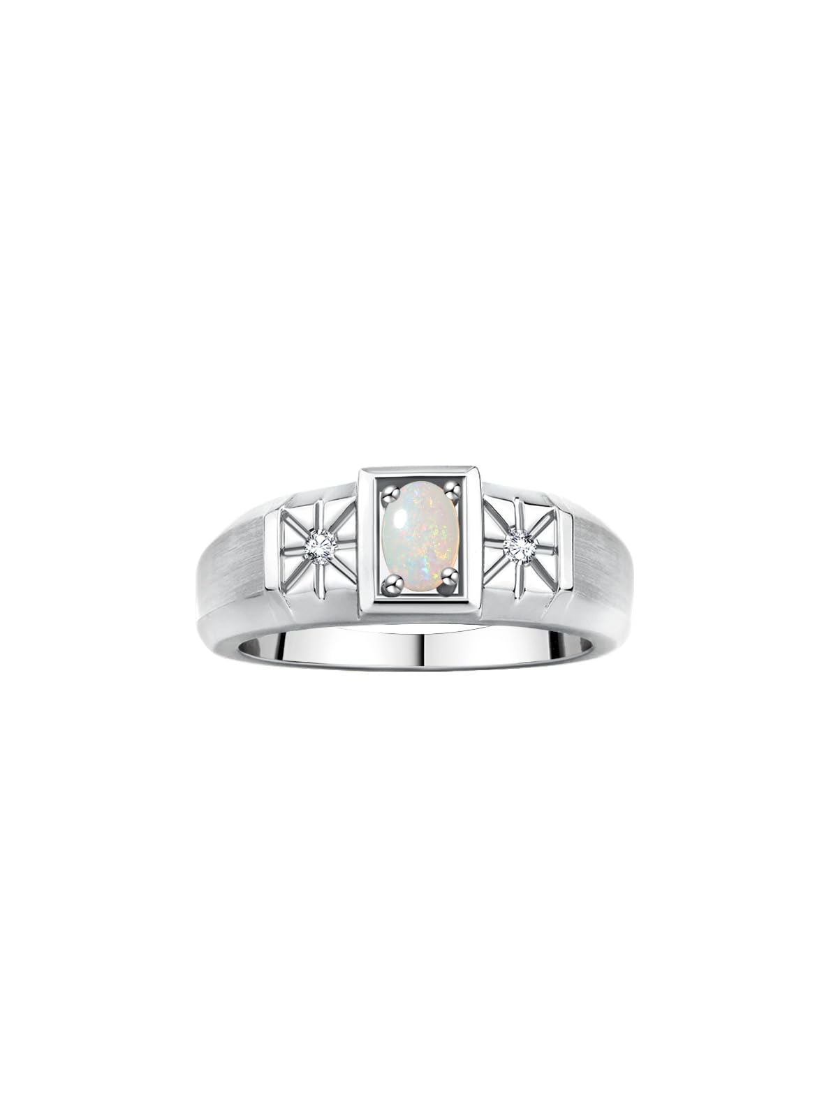Rylos Men's Sterling Silver 6x4mm Oval Opal & Diamond Ring - October Birthstone Jewelry for Men, Size 11 - Perfect for Birthdays, Anniversaries & Special Occasions