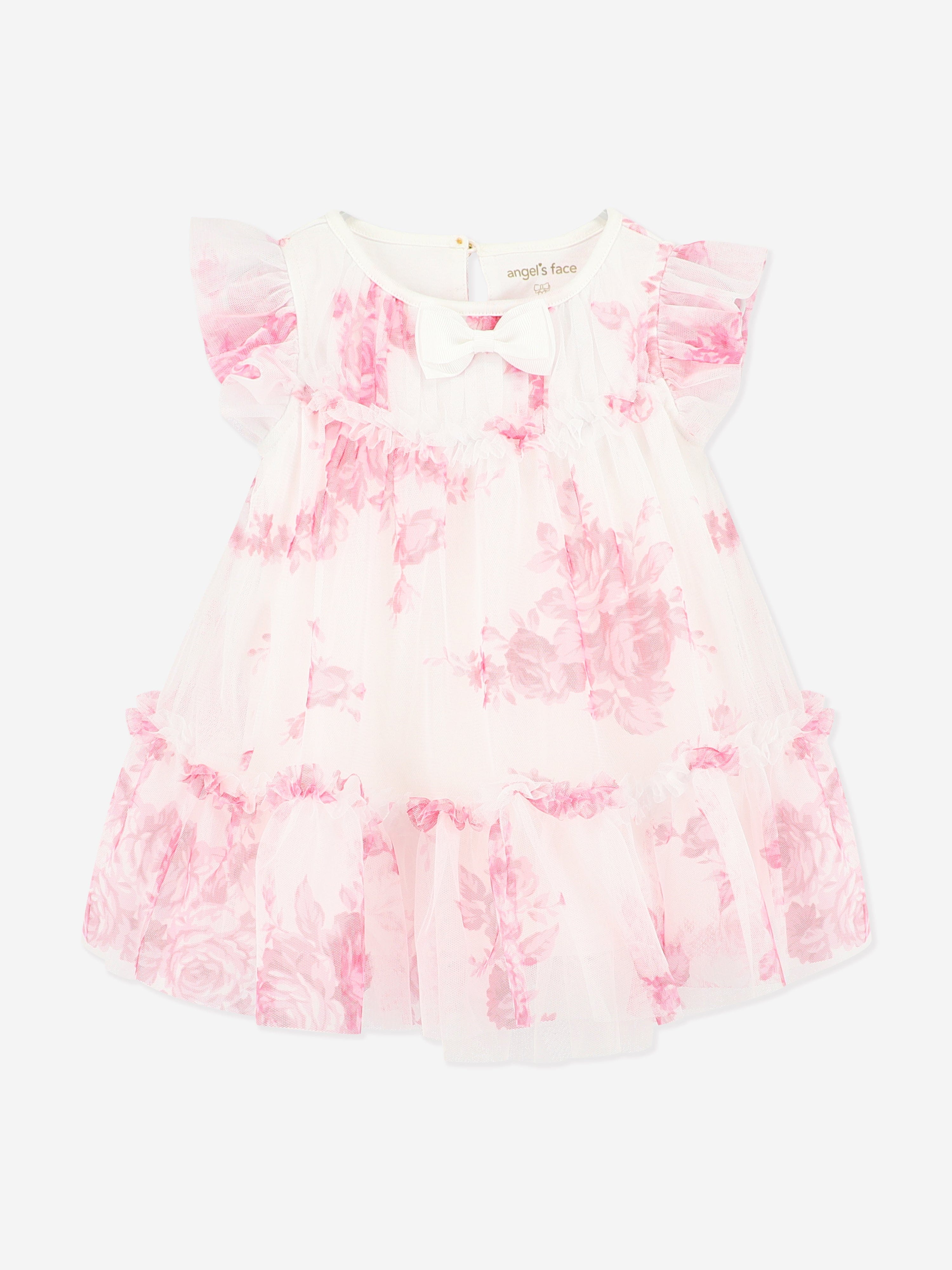 Pink Baby Girls Rosebud Roses Tulle Dress - Elegant Flower Princess Outfit for Birthday Party, Photo Shoot & Special Occasions