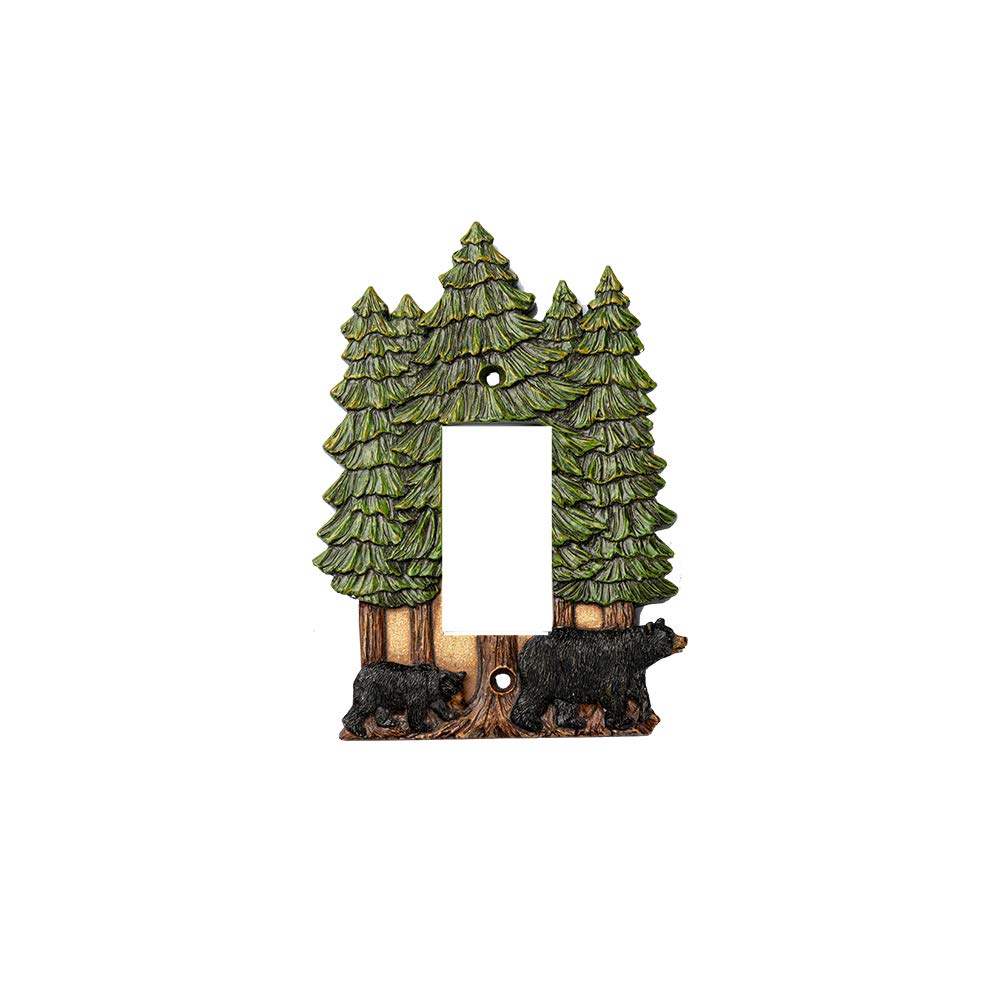 Black Bear Single Rocker Switch Cover - Pine Tree Light Switch Plate Cover - Durable Polyresin Wall Plate for Home & Cabin Decor - Perfect for Rustic, Lodge, and Wildlife-Themed Rooms