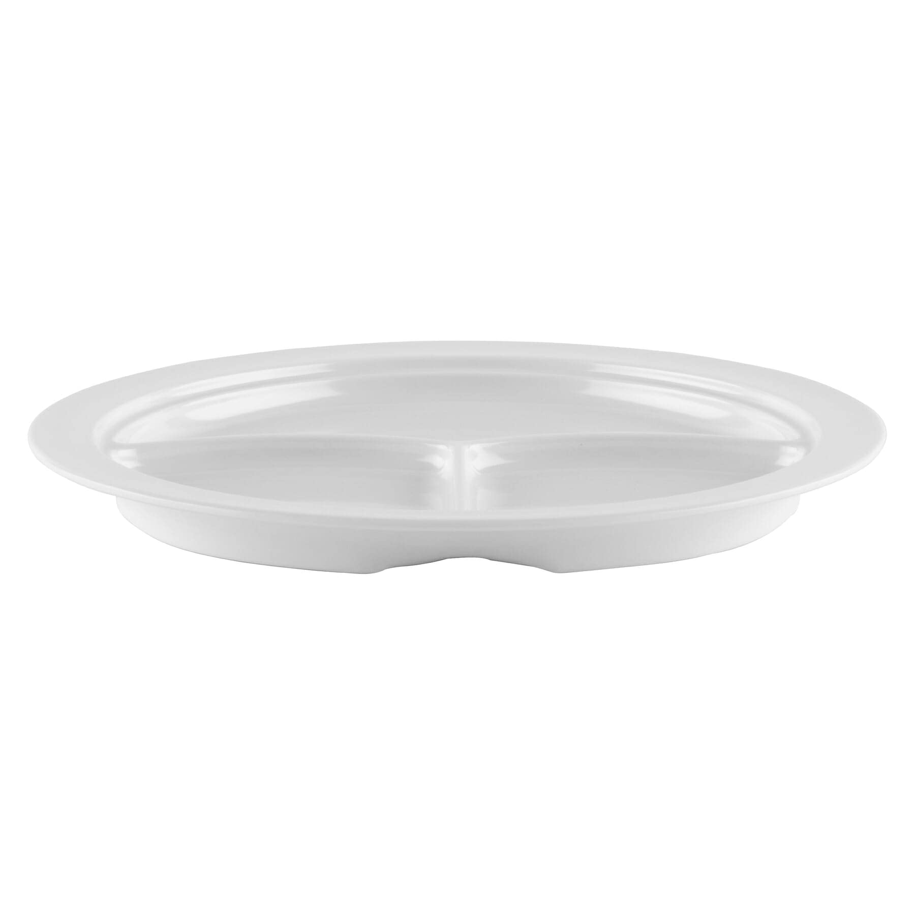 G.E.T. Heavy-Duty 3-Compartment Plastic Divided Plates, 10-Inch Deep Sided White Dinner Plates - Set of 12 for School Cafeterias, Picnics & Catering Events