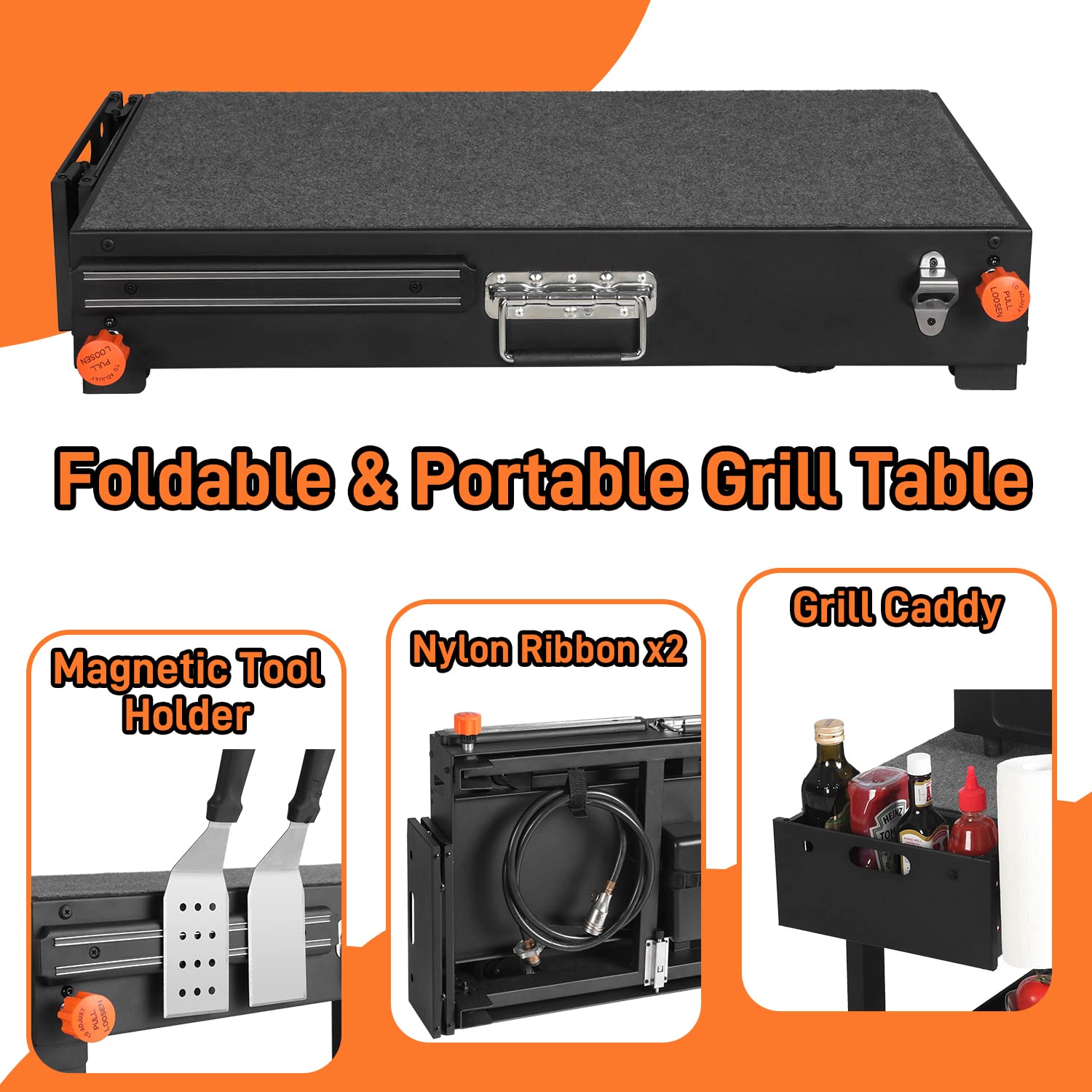 Portable Grill Table for Blackstone Griddle - Foldable Stand with Storage Caddy Fits 17” & 22” Tabletop Grills (Ninja, Camp Chef, etc.) - Perfect for Outdoor Cooking, Tailgating, Camping & Backyard BBQs