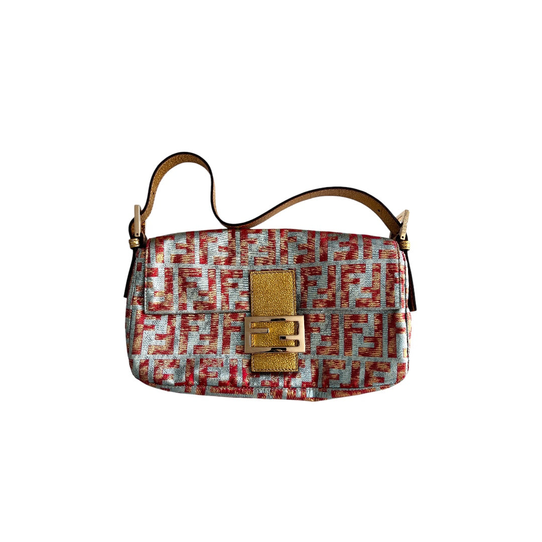 Fendi FF Logo Shimmering Cloth Baguette Bag - Luxury Designer Crossbody Purse for Women, Perfect for Parties, Date Nights & Evening Events