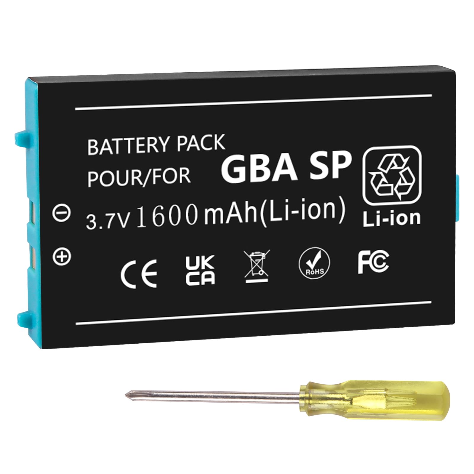 1600mAh Rechargeable Lithium-ion Battery Replacement for Nintendo Gameboy Advance SP (GBA SP AGS-001/SAM-003) - Includes Screwdriver - Perfect for Gaming, Travel & Retro Console Enthusiasts