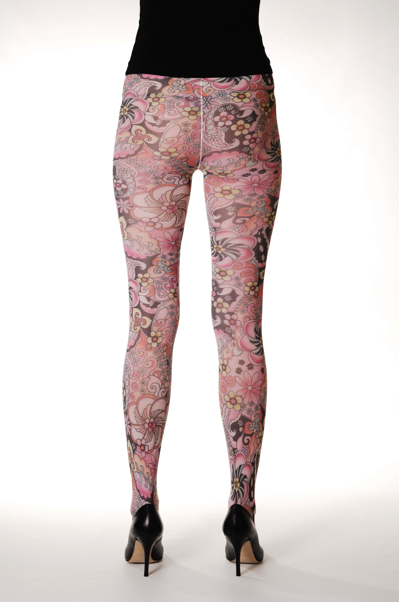 LissKiss White & Pink Floral Opaque Tattoo Pantyhose - Sexy Sheer Tights for Women, Fashionable Legwear for Parties, Cosplay & Everyday Wear