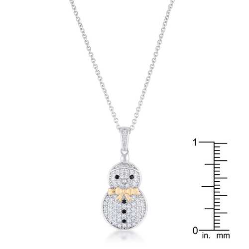 0.35 Carat CZ Two-Tone Snowman Pave Pendant Necklace - Christmas Holiday Jewelry Gift for Women - Perfect for Festive Parties & Winter Celebrations