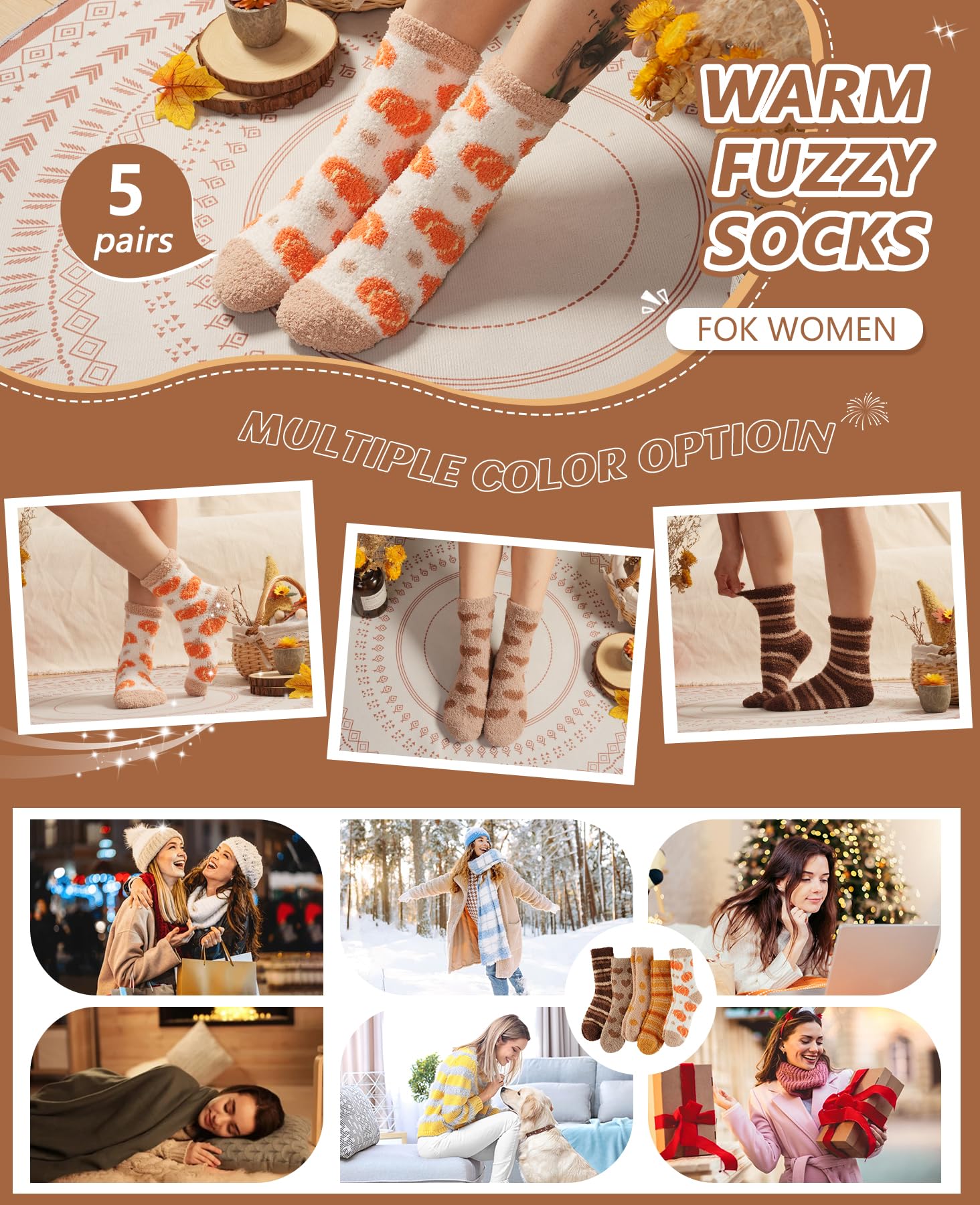 Cozy Fuzzy Socks for Women - Ultra Soft Fluffy Winter Slipper Socks | Perfect for Fall, Thanksgiving & Christmas Gifts | Great for Lounging at Home, Cold Weather & Holiday Comfort