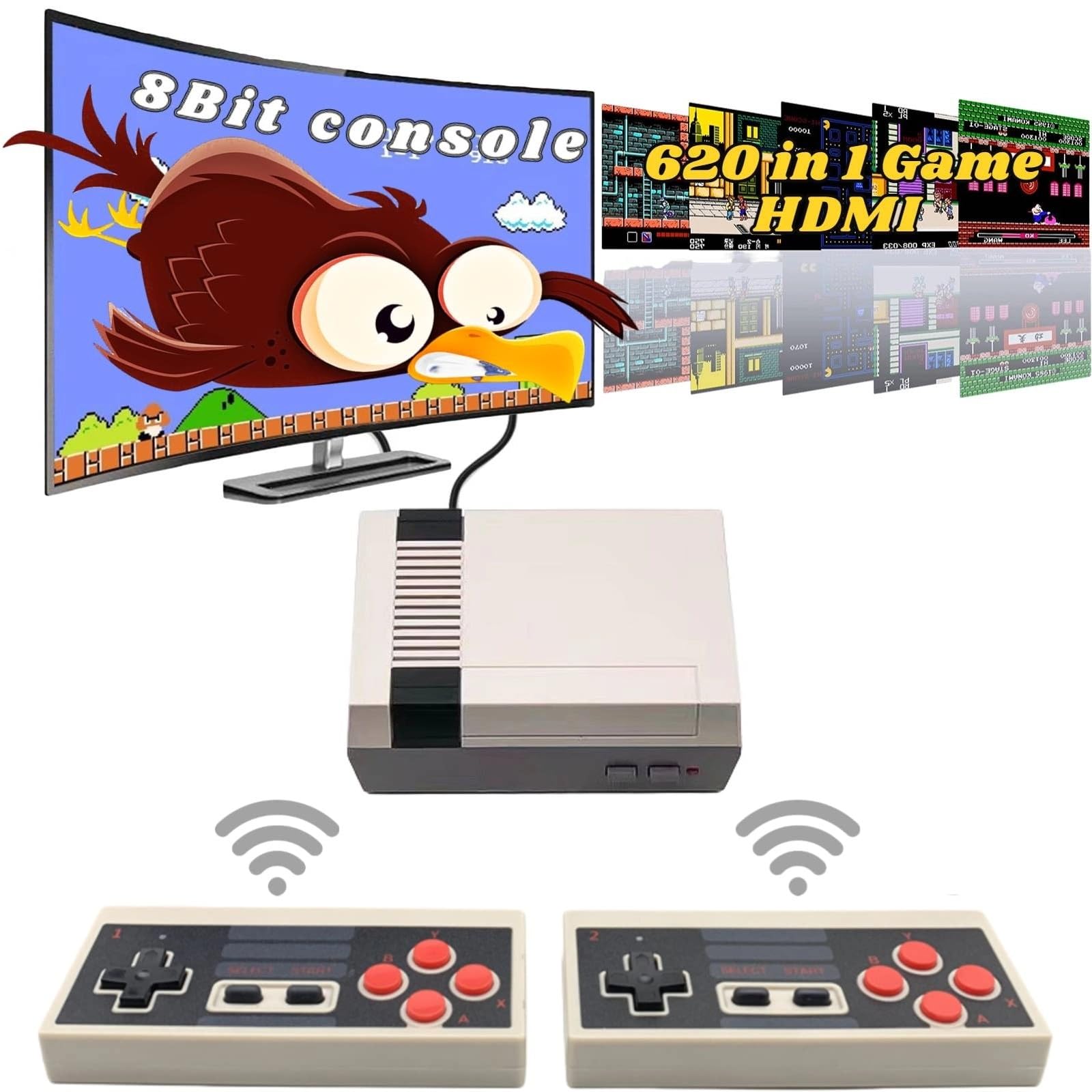 Retro Game Console with 620 Classic Games - Wireless Controllers, AV Output, Plug & Play - Perfect Gift for Kids & Adults - Ideal for Family Game Nights & Retro Gaming Parties (White)