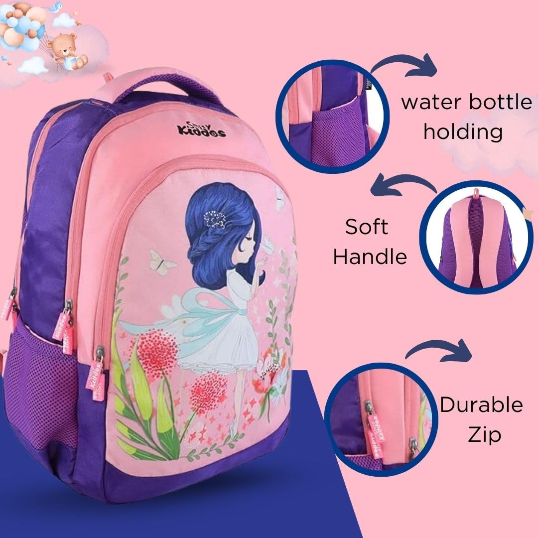 Smily Kiddos 29L Kids Backpack for School - Cartoon Design Unisex Backpack for Boys & Girls Ages 5-9 (Daisy Pink, 45x33x20cm) - Perfect for Elementary School, Daycare & Travel