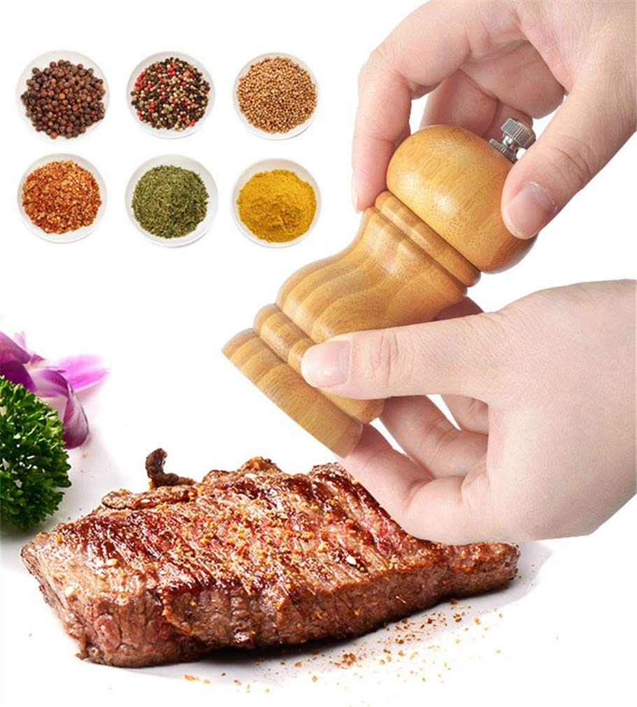 Premium Wooden Salt and Pepper Grinder Set - 4 Inch (11.5cm) Adjustable Ceramic Mill with Coarse to Fine Grind Settings - Perfect for Kitchen, Dining Table & Gourmet Cooking