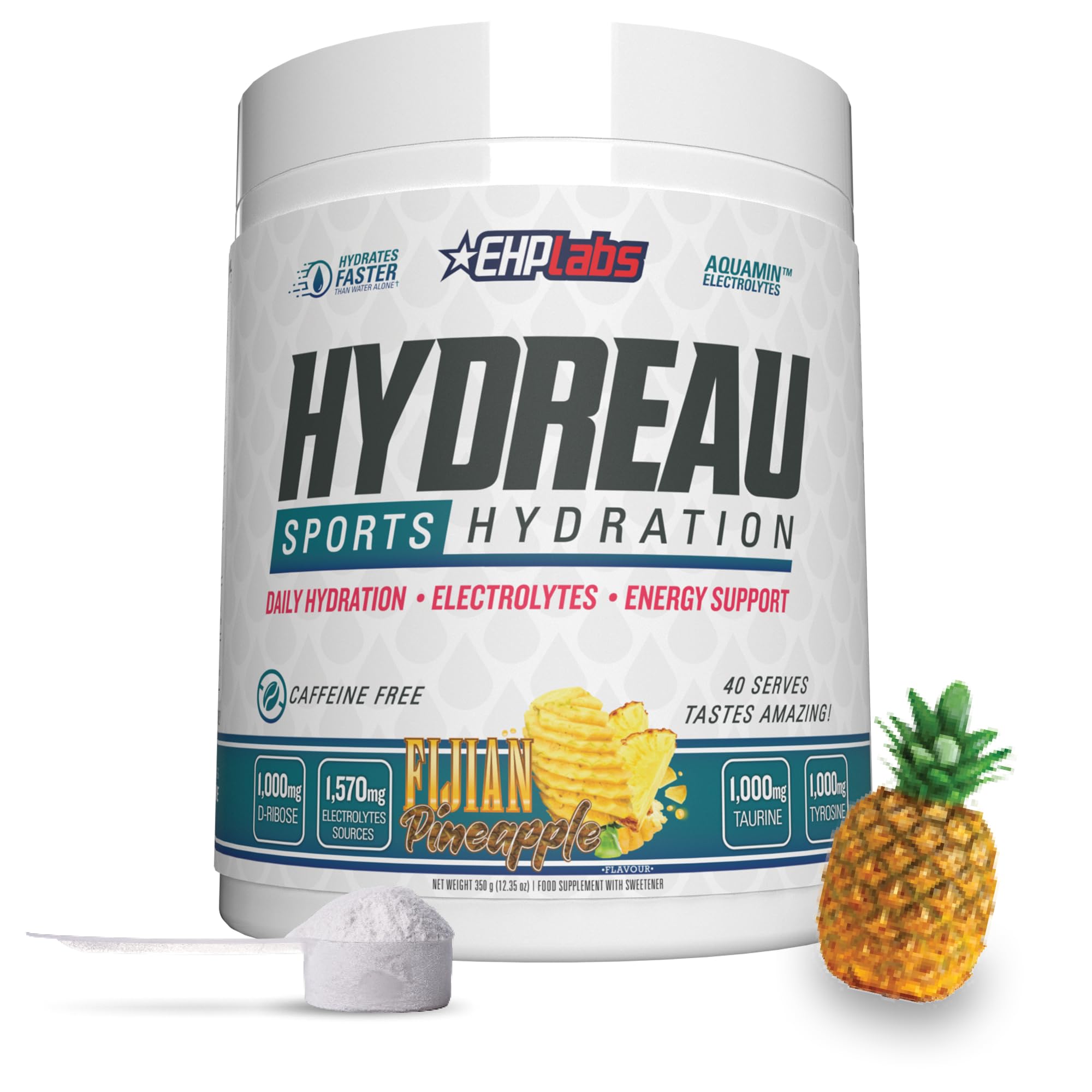 EHP Labs Hydreau Hydration Support Powder - 40 Servings | Electrolyte & Vitamin Supplement for Hydration & Recovery | Perfect for Workouts, Travel & Daily Hydration Needs