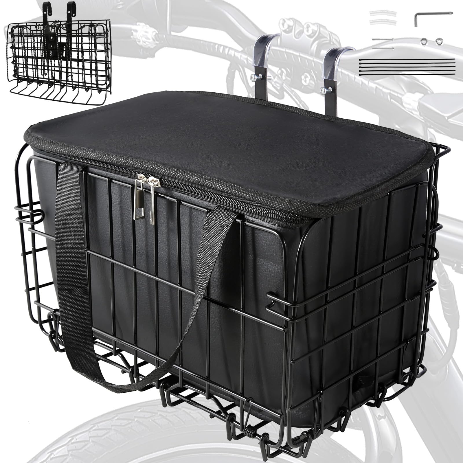 **Foldable Bike Basket Front & Rear - Waterproof Removable Liner Bag, Quick Release Cargo Rack for Bicycles - Perfect for Groceries, Pets (Dogs), Commuting & Outdoor Adventures**