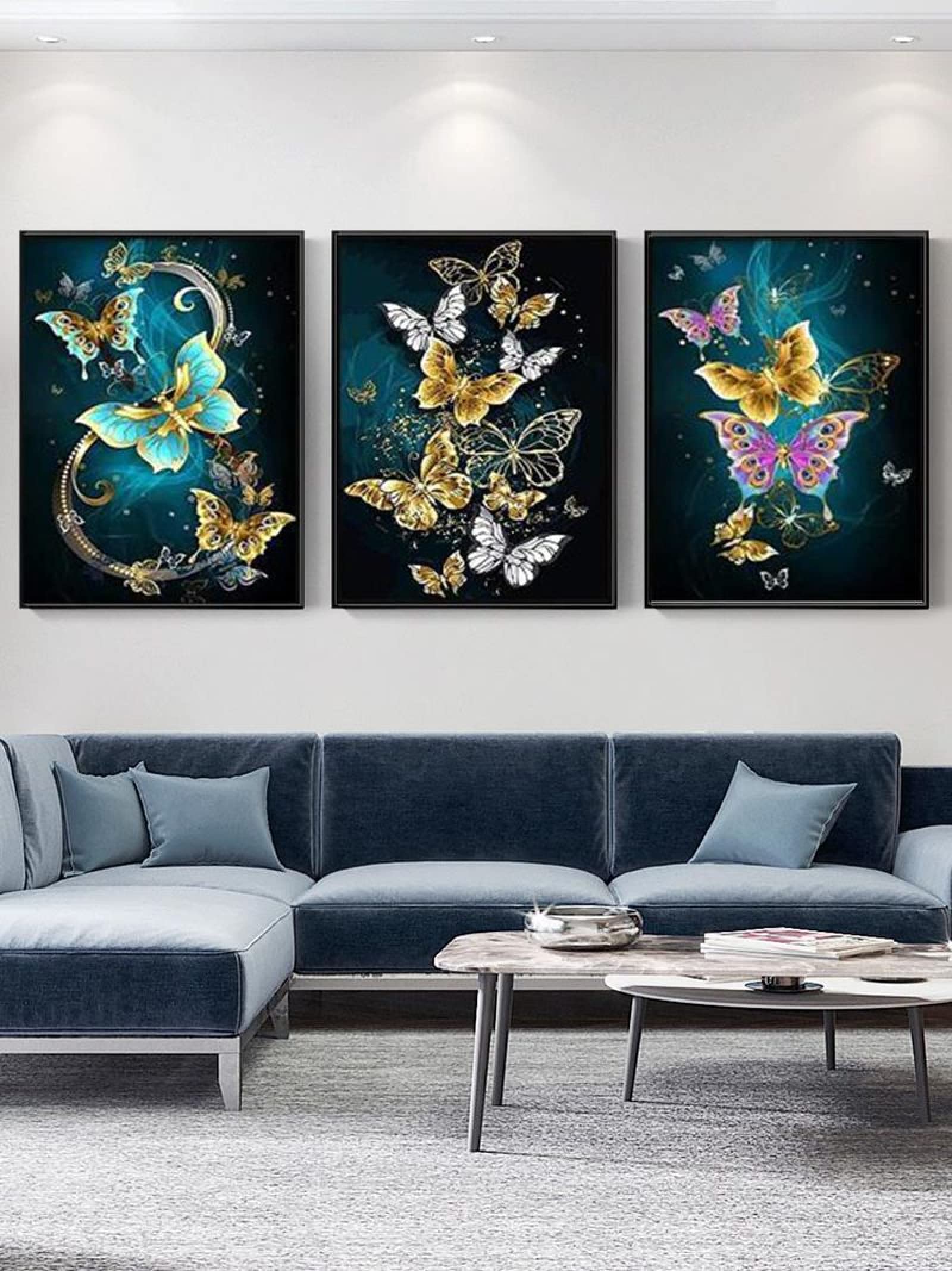 Modern Colorful Abstract Butterfly Canvas Wall Art - Set of 3 Framed Nordic Paintings (40x50cm/16x20in) for Living Room & Bedroom Decor | Home & Office Wall Decorations