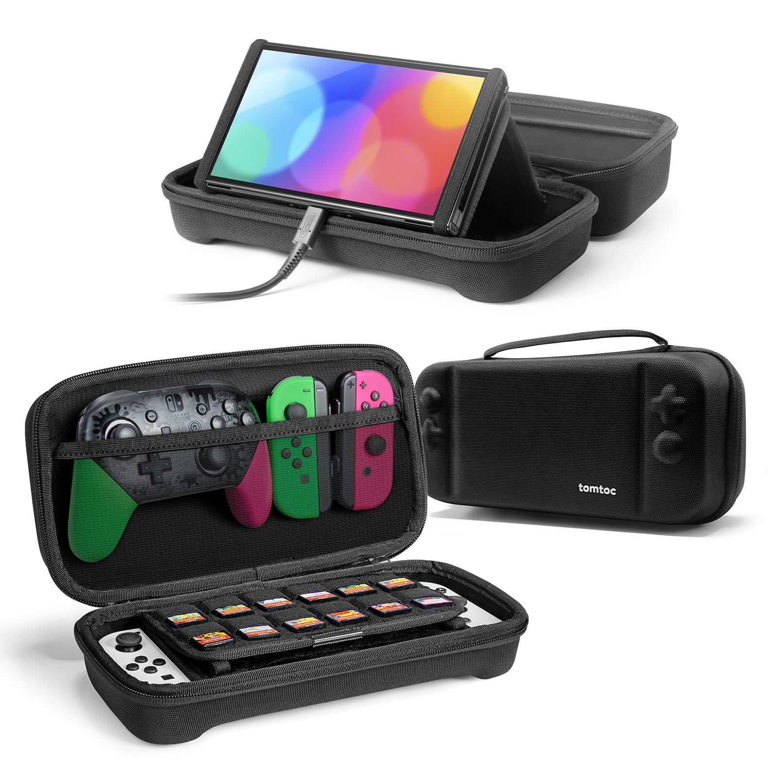 tomtoc Protective Carrying Case for Nintendo Switch & OLED Model - Large Travel Bag with Pro Controller Pocket, Holds 24 Game Cartridges | Durable Portable Shell for Joy-Con Grip & AC Adapter | Perfect for Gaming On-The-Go, Travel & Commuting