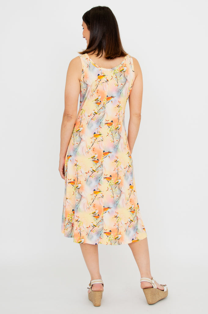 Evangelina Dress - Songbird Print Bamboo Fabric Flowy Summer Dress for Women | Perfect for Beach Vacations, Garden Parties & Casual Outings