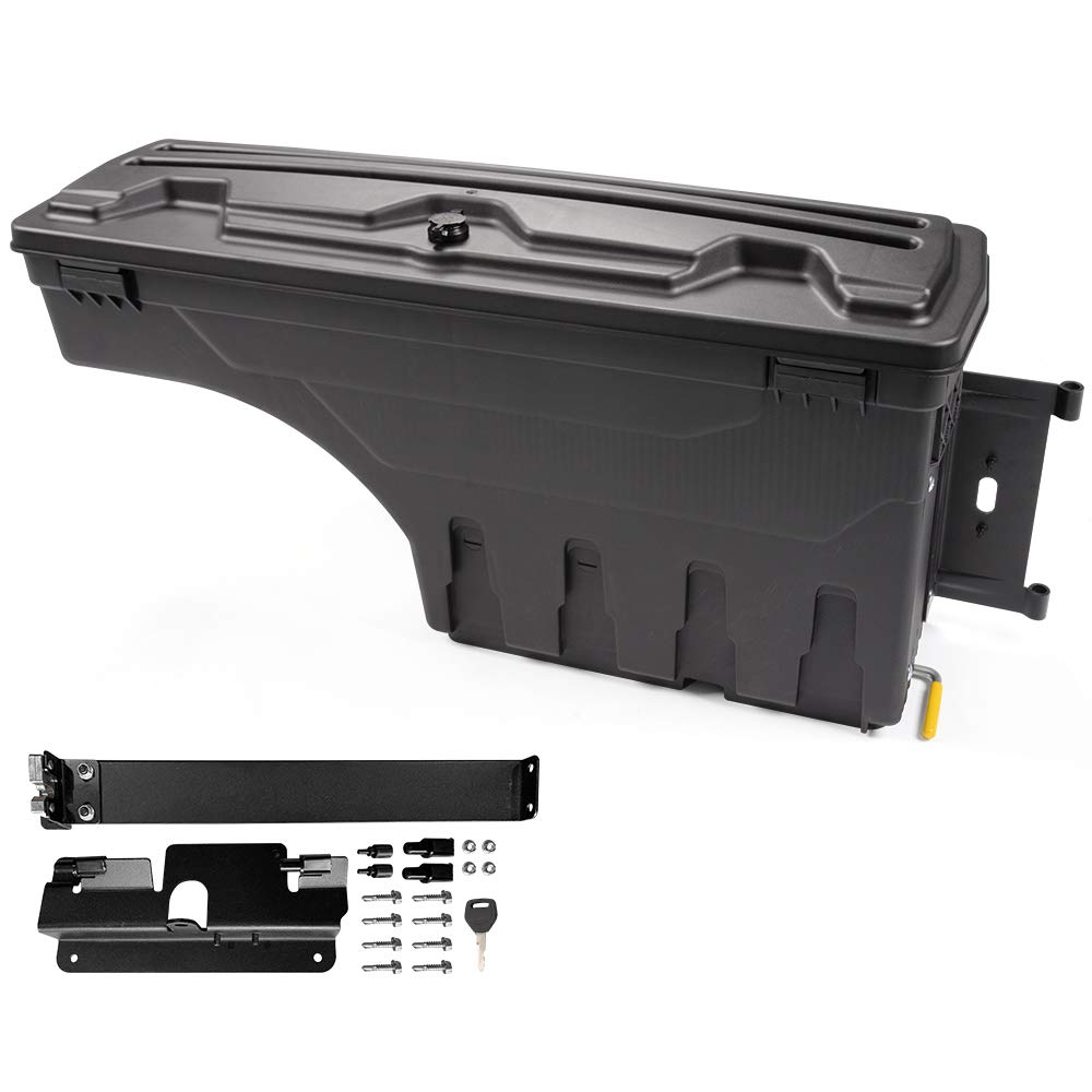 Lockable Passenger Side Truck Storage Box for Chevrolet Silverado & GMC Sierra 1500/2500/3500 HD (2007-2018) - Black Wheel Well Tool Box | Right Rear Installation | Perfect for Road Trips, Camping & Work Site Organization