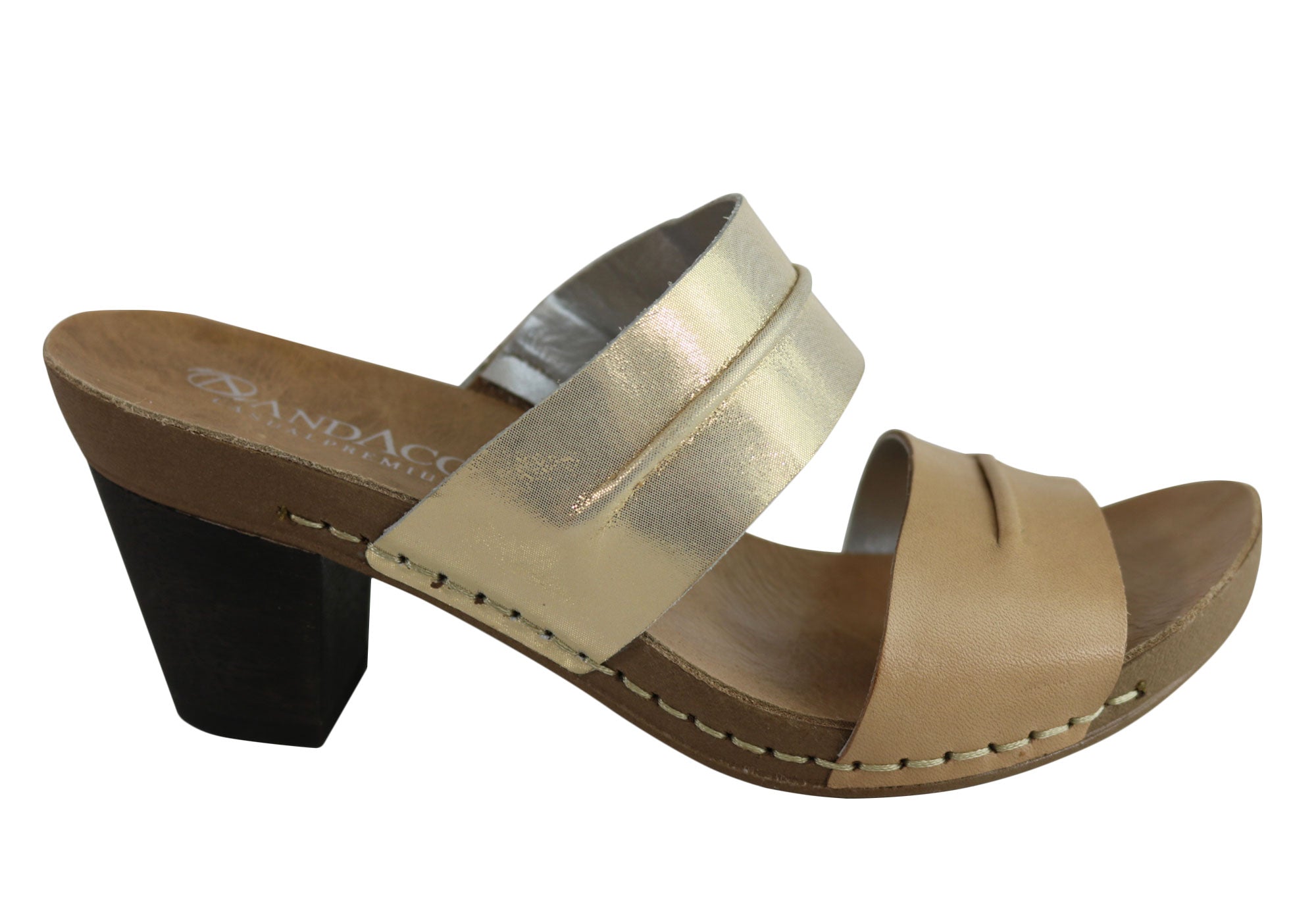 Andacco Vincenza Women's Leather Mid Heel Sandals Slides - Comfortable Brazilian Made Shoes for Casual Outings & Summer Weddings
