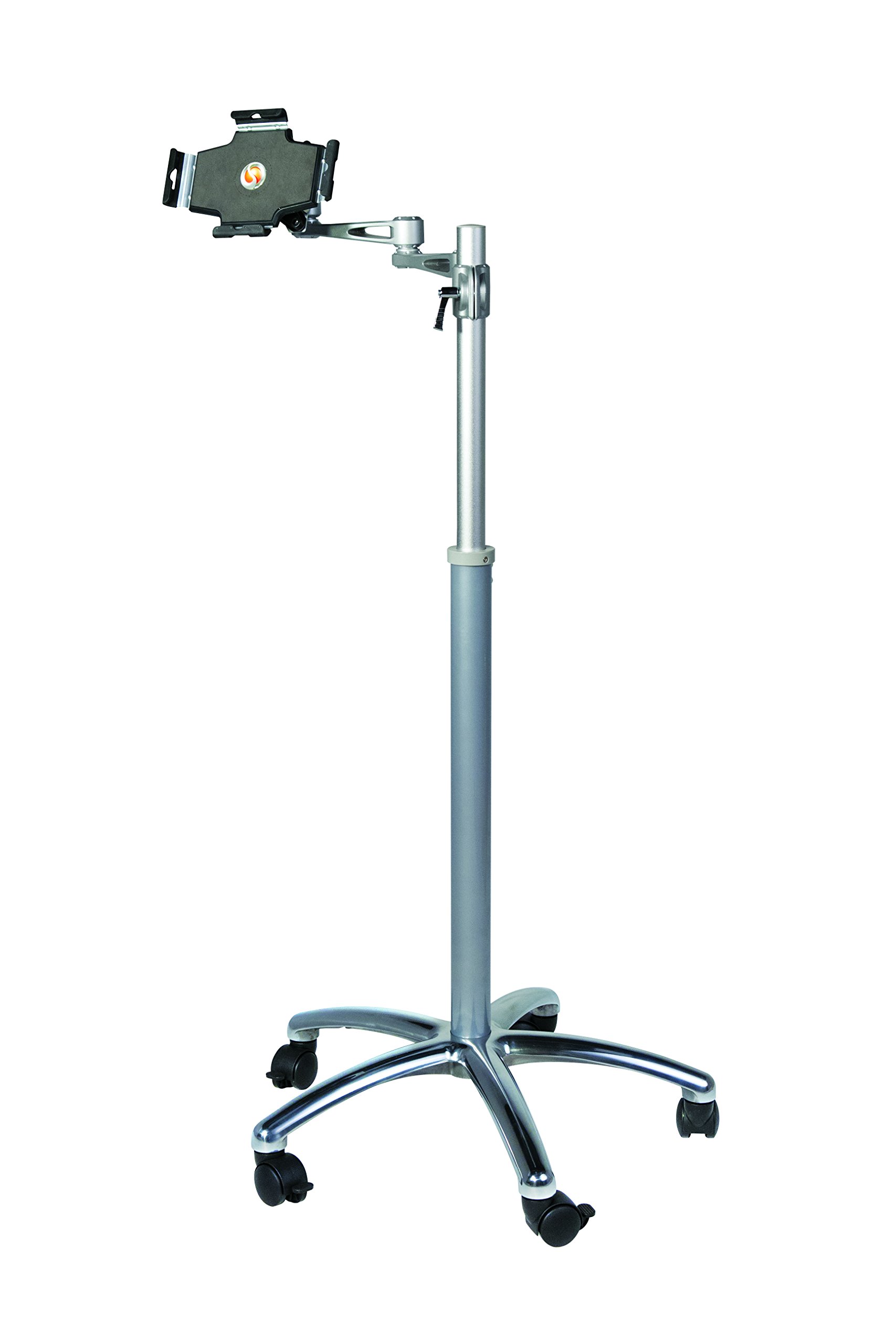 Medmount Mobile Secure Rolling Tablet Floor Stand for iPad - Adjustable Height & 360° Rotation, Silver | Perfect for Hospitals, Classrooms & Retail Displays
