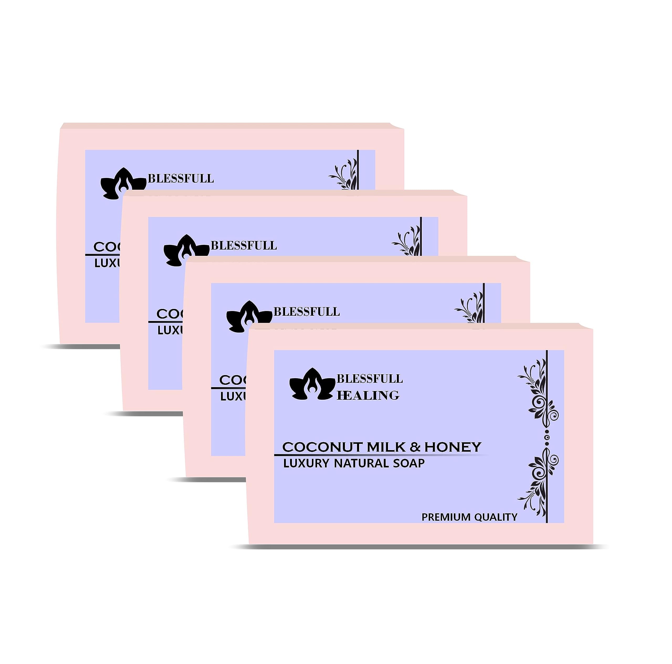 Premium Coconut Milk & Honey Handmade Natural Soap Bars - 4.4 oz (125g) Each, Pack of 4 - Moisturizing & Gentle Cleansing for Dry & Sensitive Skin - Perfect for Daily Use, Gift Sets & Spa Treatments