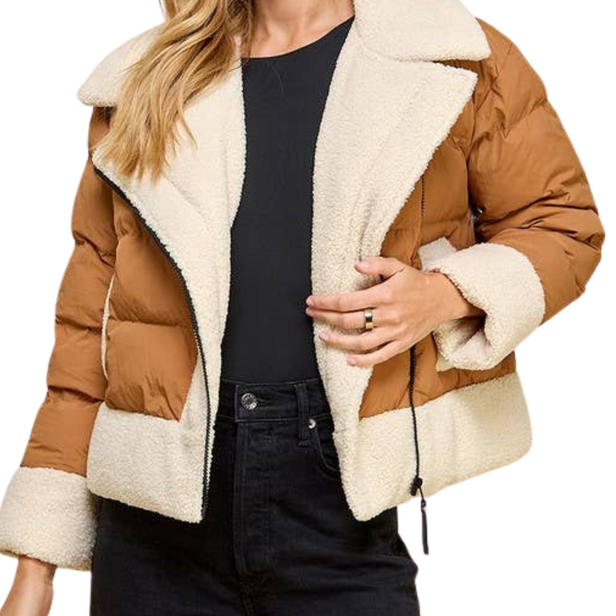 Sherpa Trim Padded Puffer Jacket - Warm Winter Coat for Women & Men | Cozy Fleece-Lined Outdoor Jacket for Cold Weather, Hiking & Snow Activities