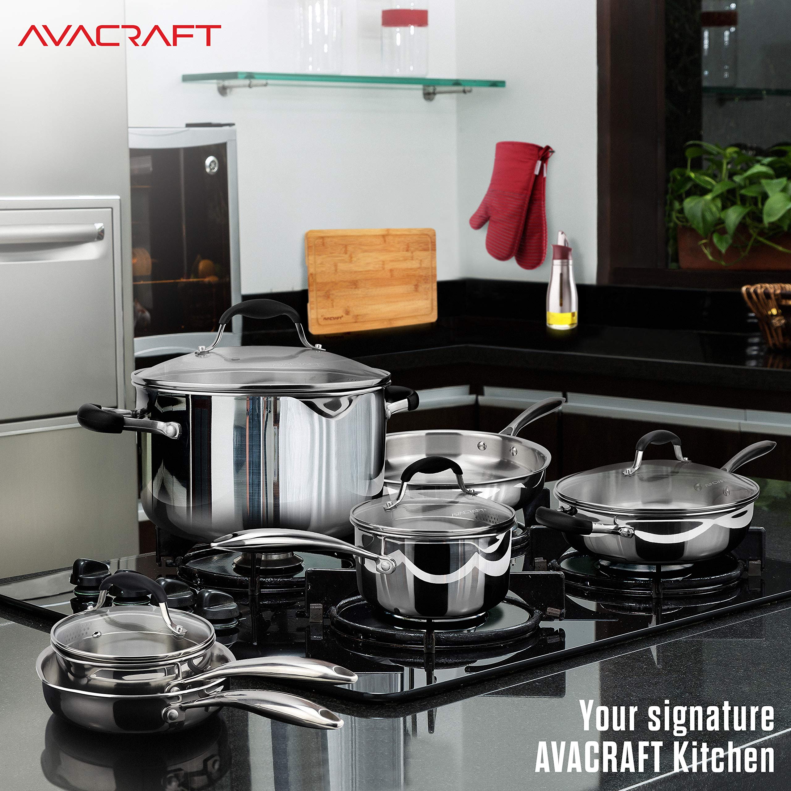 Premium AVACRAFT 18/10 Stainless Steel Cookware Set - 10-Piece Multi-Ply Pots and Pans Set for Professional Cooking | Durable Kitchen Essentials for Sauteing, Boiling & Frying | Ideal for Home Chefs & Restaurants