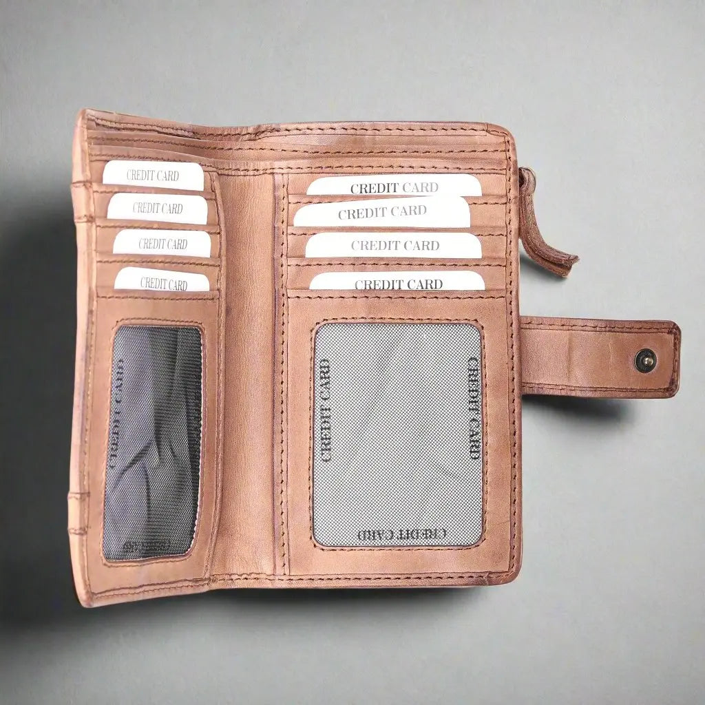 MET Women's Genuine Leather Slim Credit Card Holder Wallet - RFID Blocking & Multi-Slot Design for Everyday Use, Travel, and Business