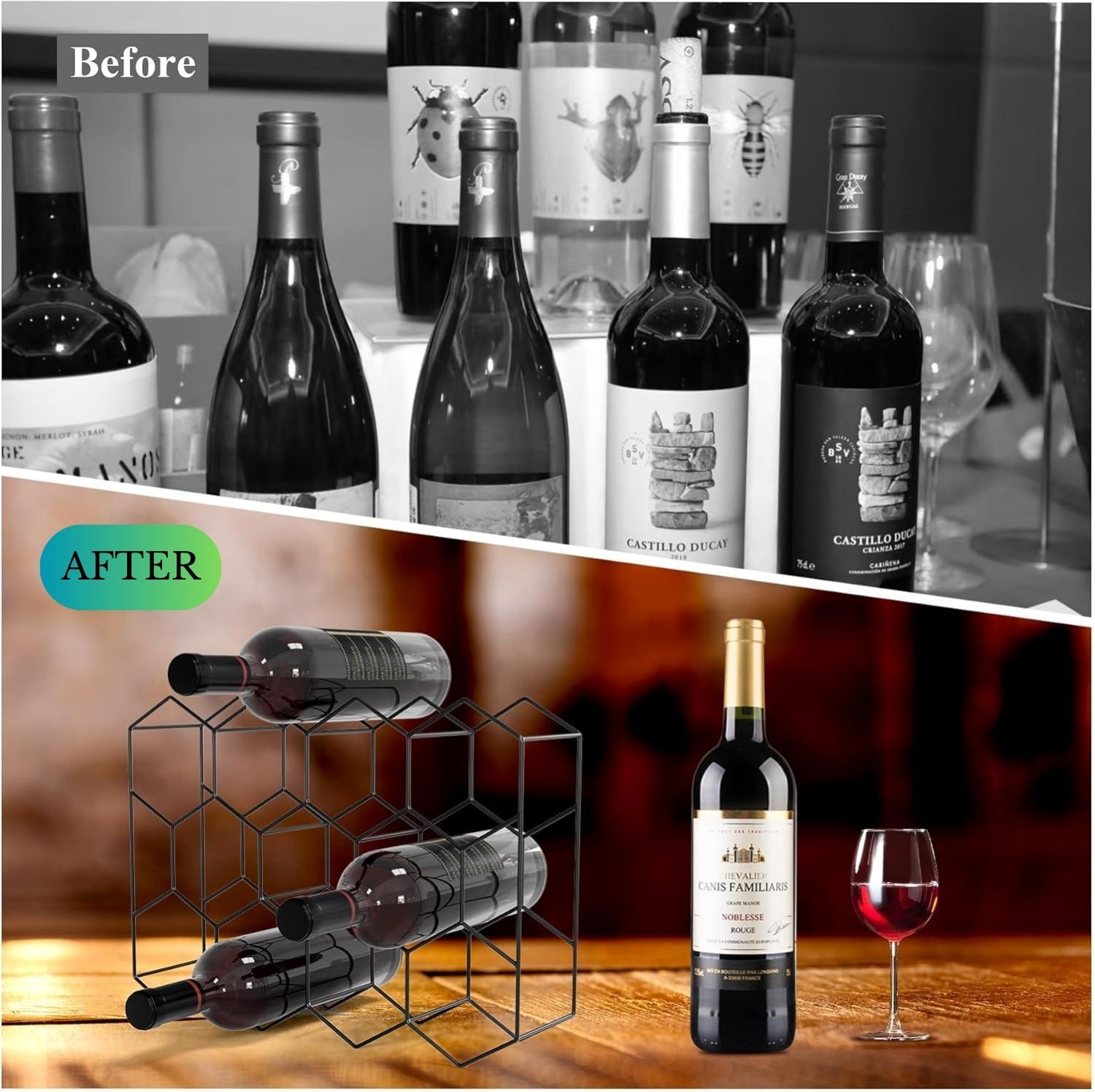 14-Bottle Freestanding Modern Metal Countertop Wine Rack - Space-Saving Storage for Kitchen, Bar, Dining Room & Office Decor