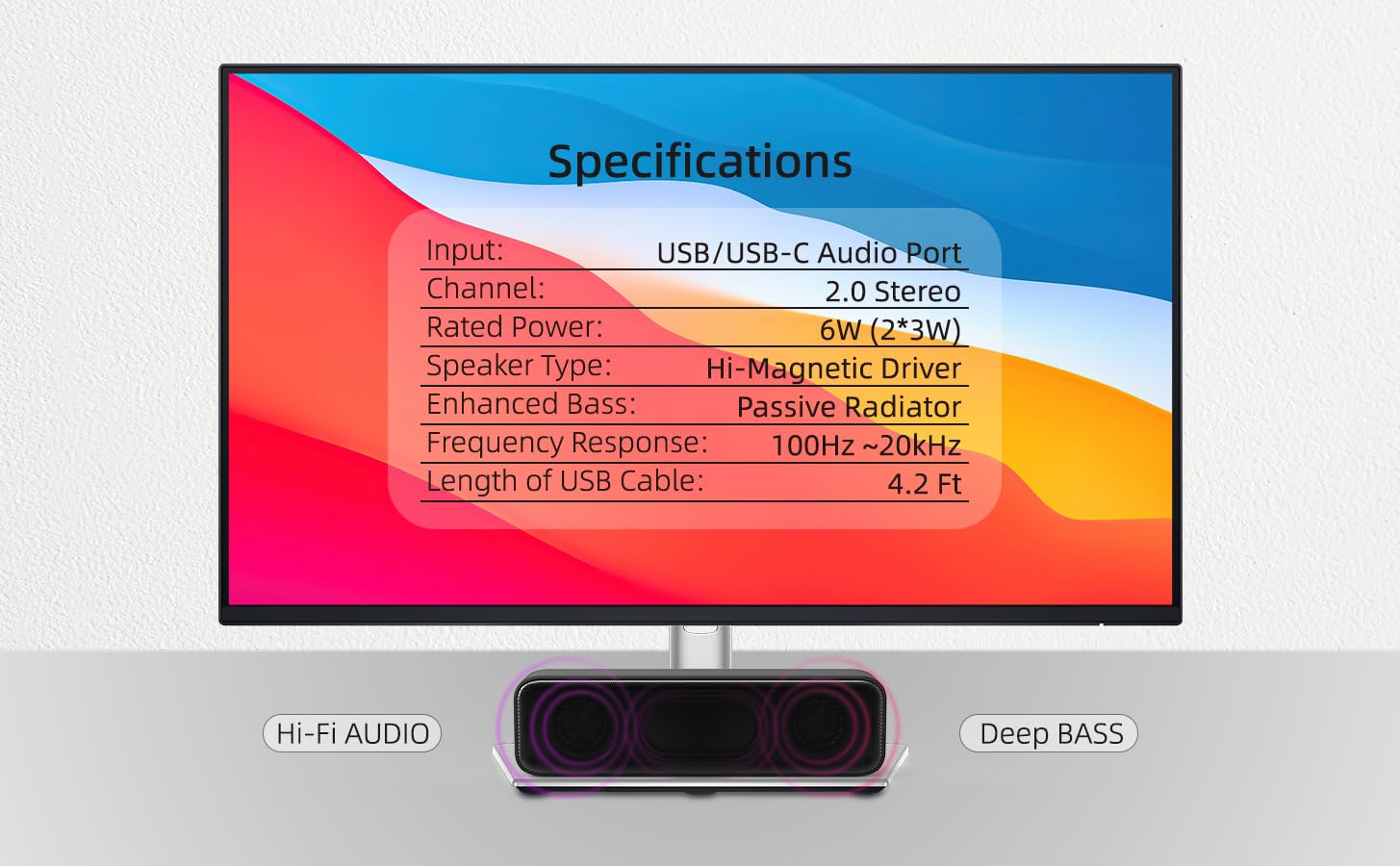 High-Quality Computer Speakers for Desktop PC & Laptop, Mini USB Soundbar with Loud Sound & Deep Bass, Wired USB Plug-in, Wide Compatibility, Built-in USB-C to USB Adapter – Perfect for Gaming, Movies, and Music