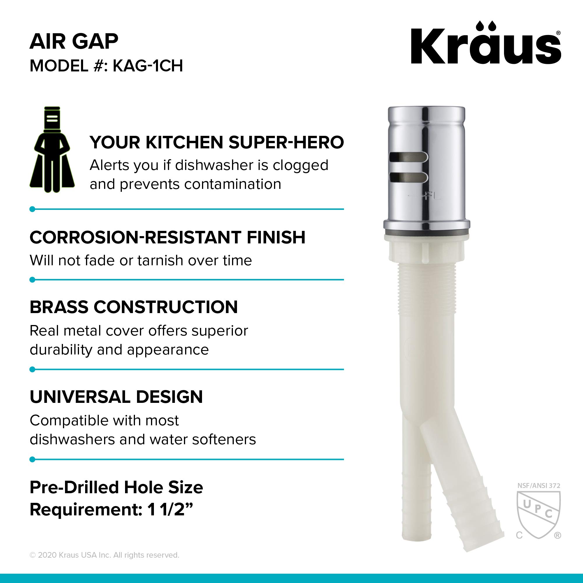 KRAUS Bolden™ 18-Inch Commercial Single Handle Kitchen Faucet with Air Gap - Chrome Finish for Restaurant & Home Use