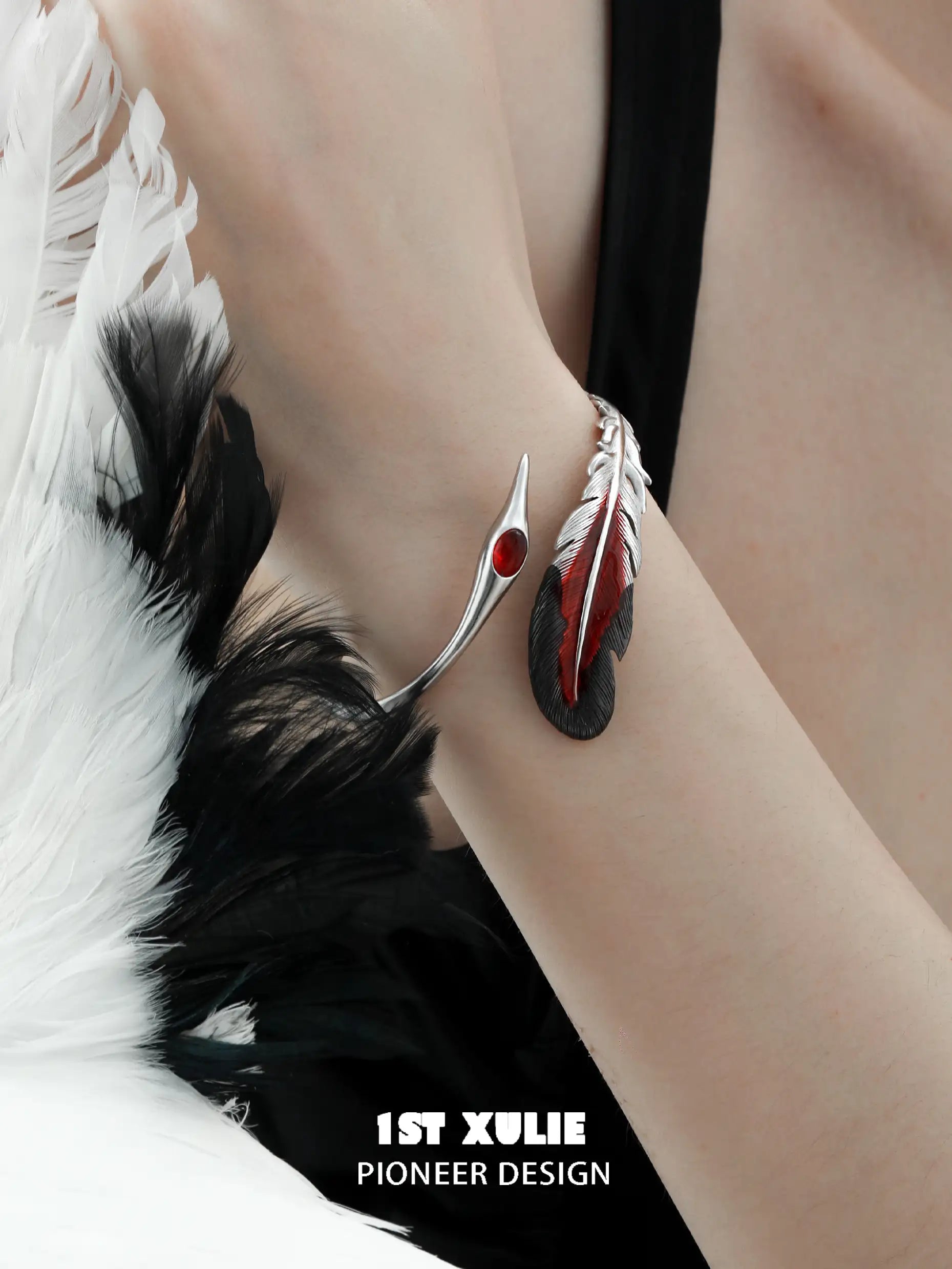 18K Gold Plated Feather Bangle Bracelet - Soaring Cranes Design | Elegant Women's Jewelry Gift for Birthday, Anniversary & Special Occasions